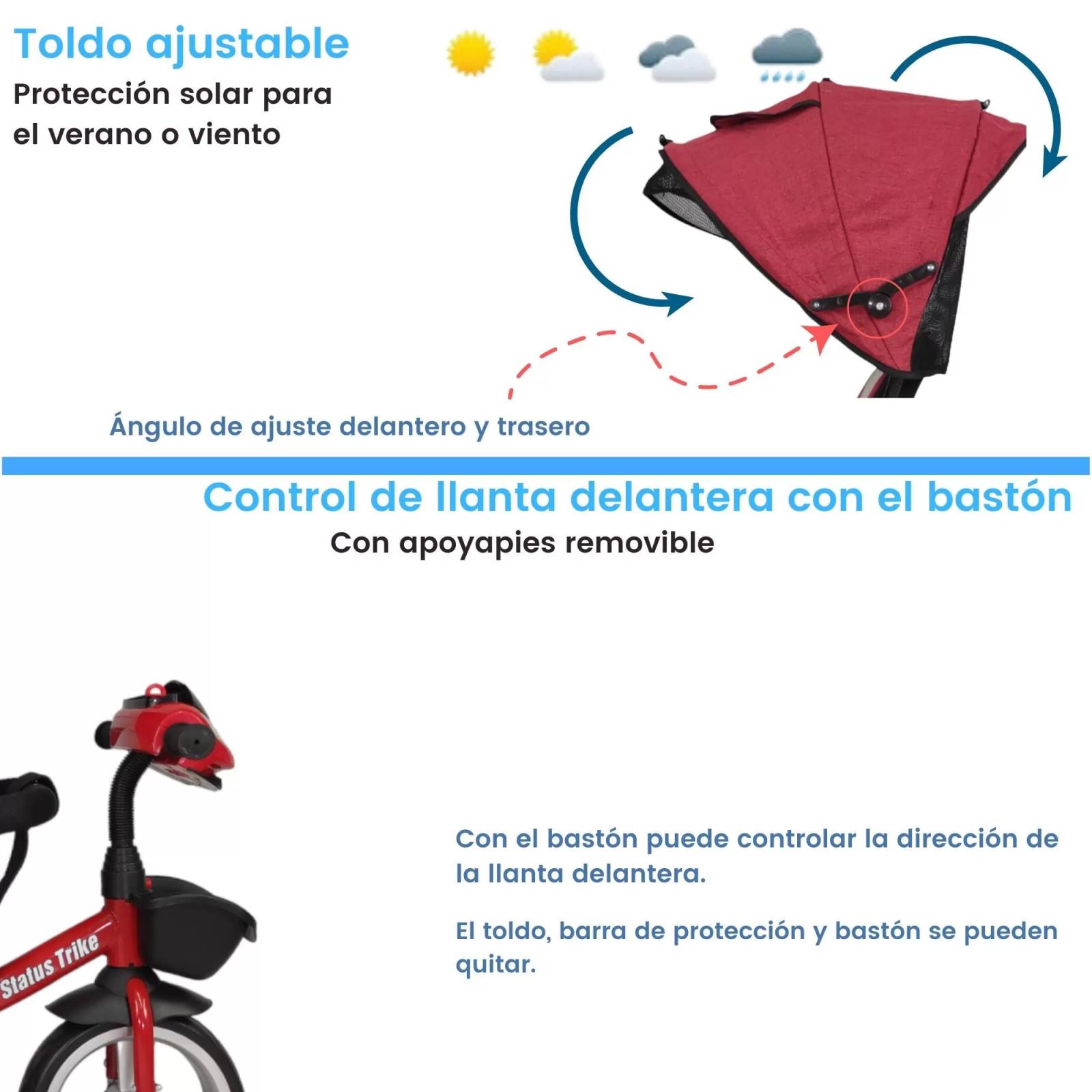 Triciclo para Niños 7en1 con Asiento Giratorio 360,luz,sonido  - Rojo.