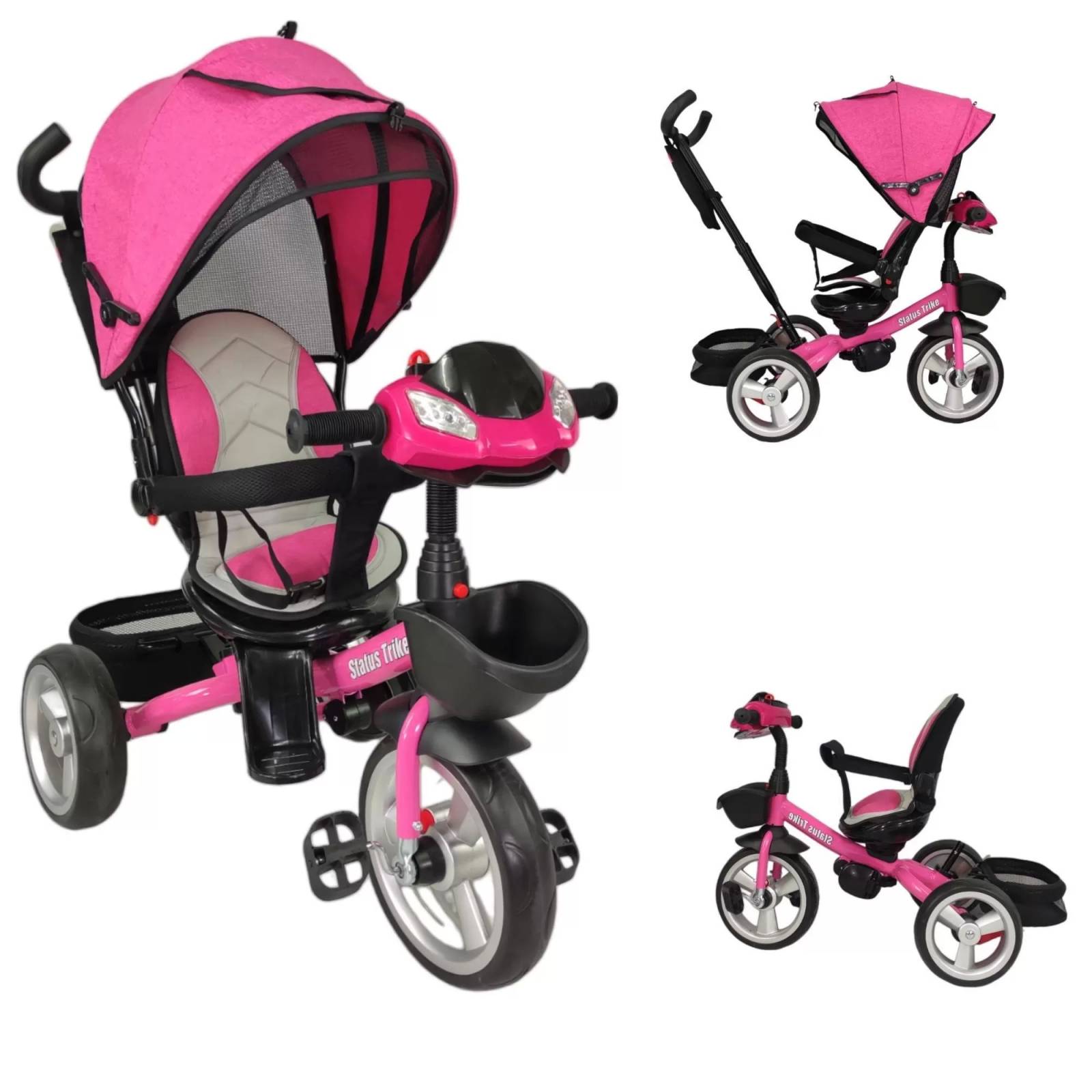Triciclo para Niños 7en1 con Asiento Giratorio 360,luz,sonido  - Rosa.