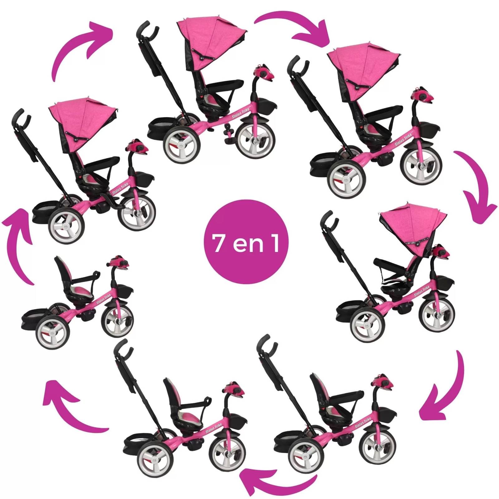 Triciclo para Niños 7en1 con Asiento Giratorio 360,luz,sonido  - Rosa.