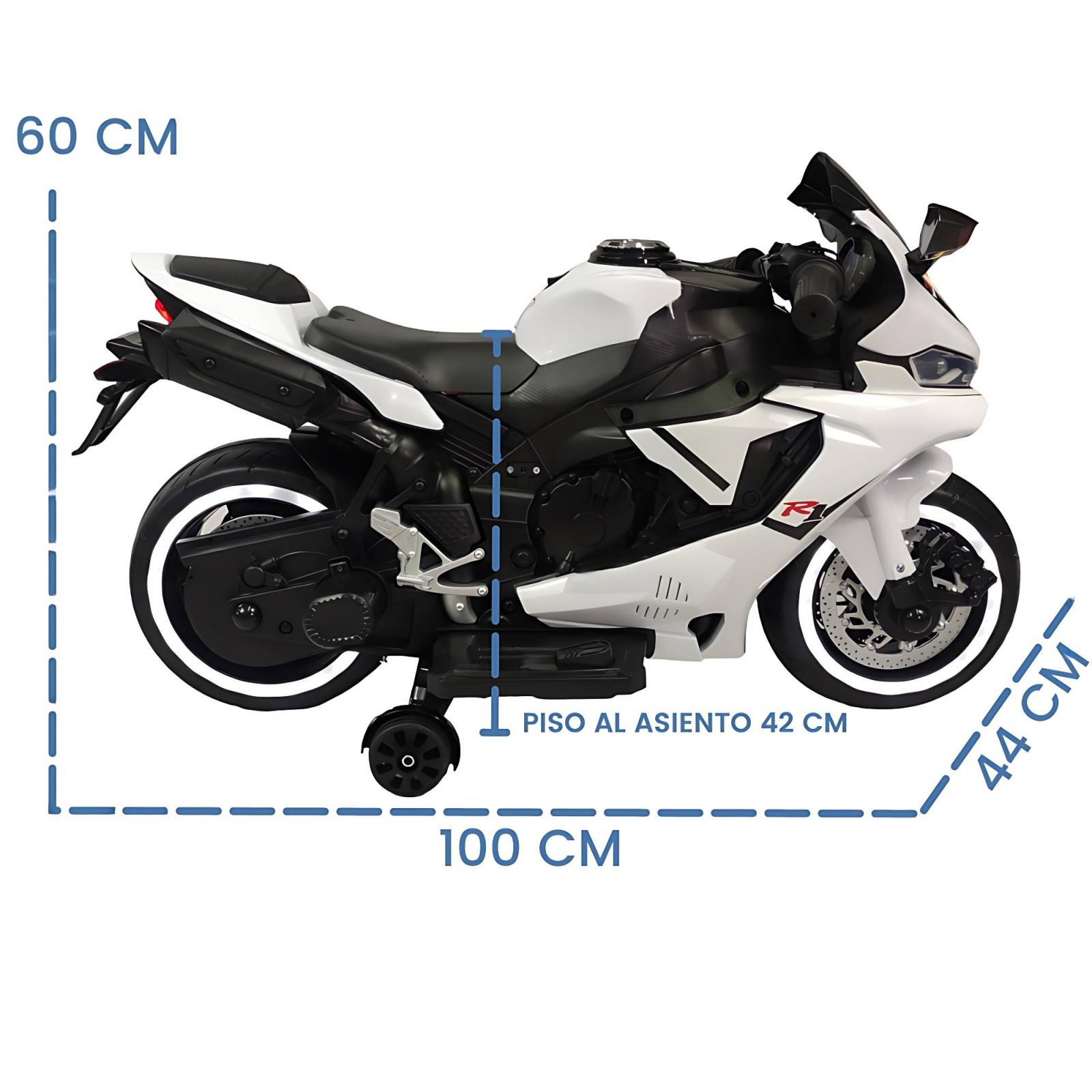 Motocicleta Montable Eléctrica Tres Ruedas Luz LED 12v - Blanco