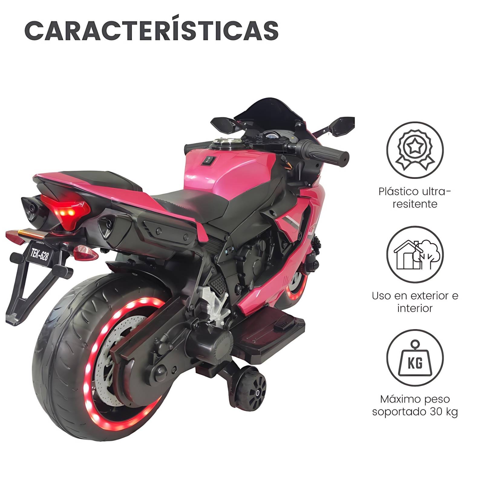 Motocicleta Montable Eléctrica Tres Ruedas Luz LED 12v  - Rosa.