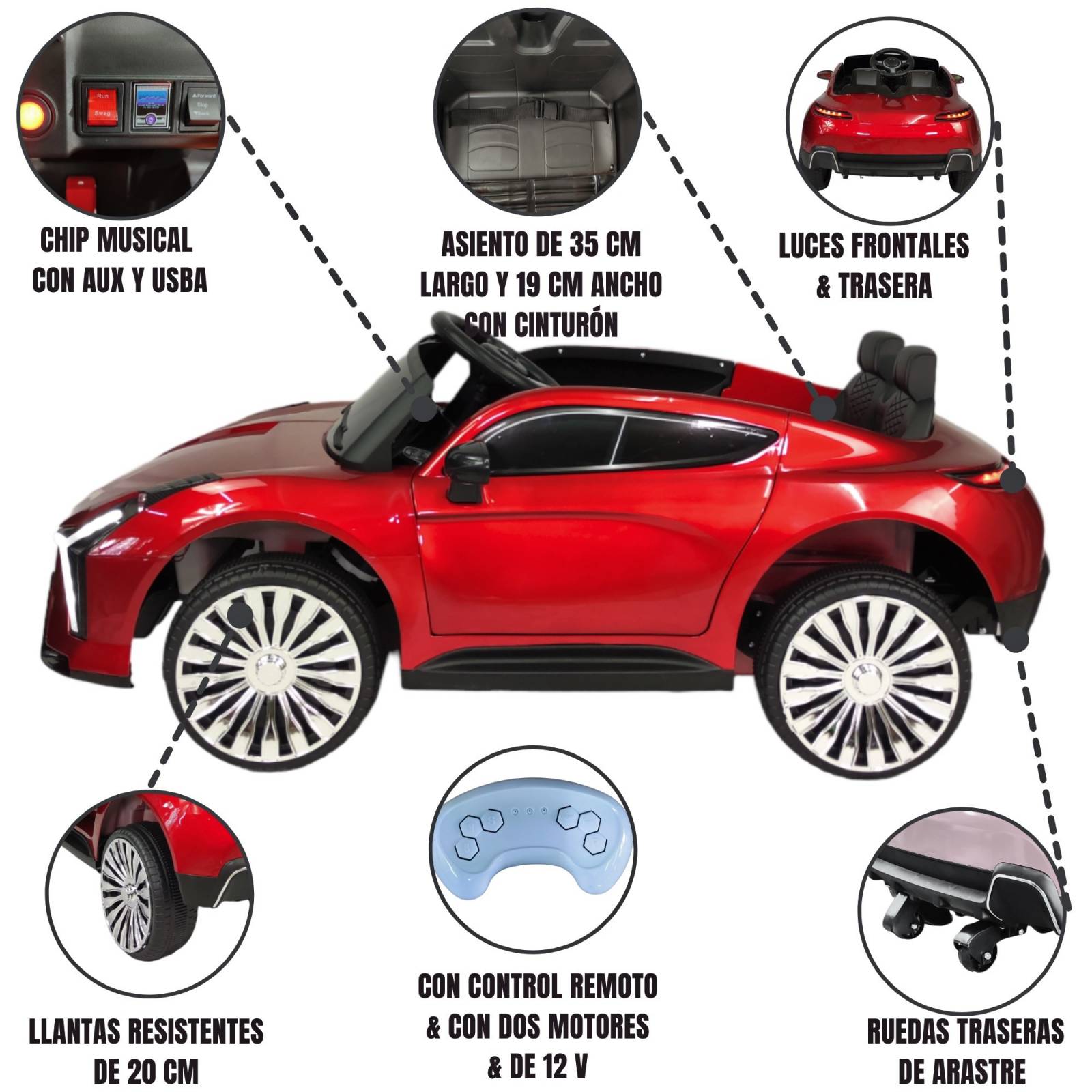 Montable para niños electrico control remoto luz, Rojo Lambo  - Rojo.