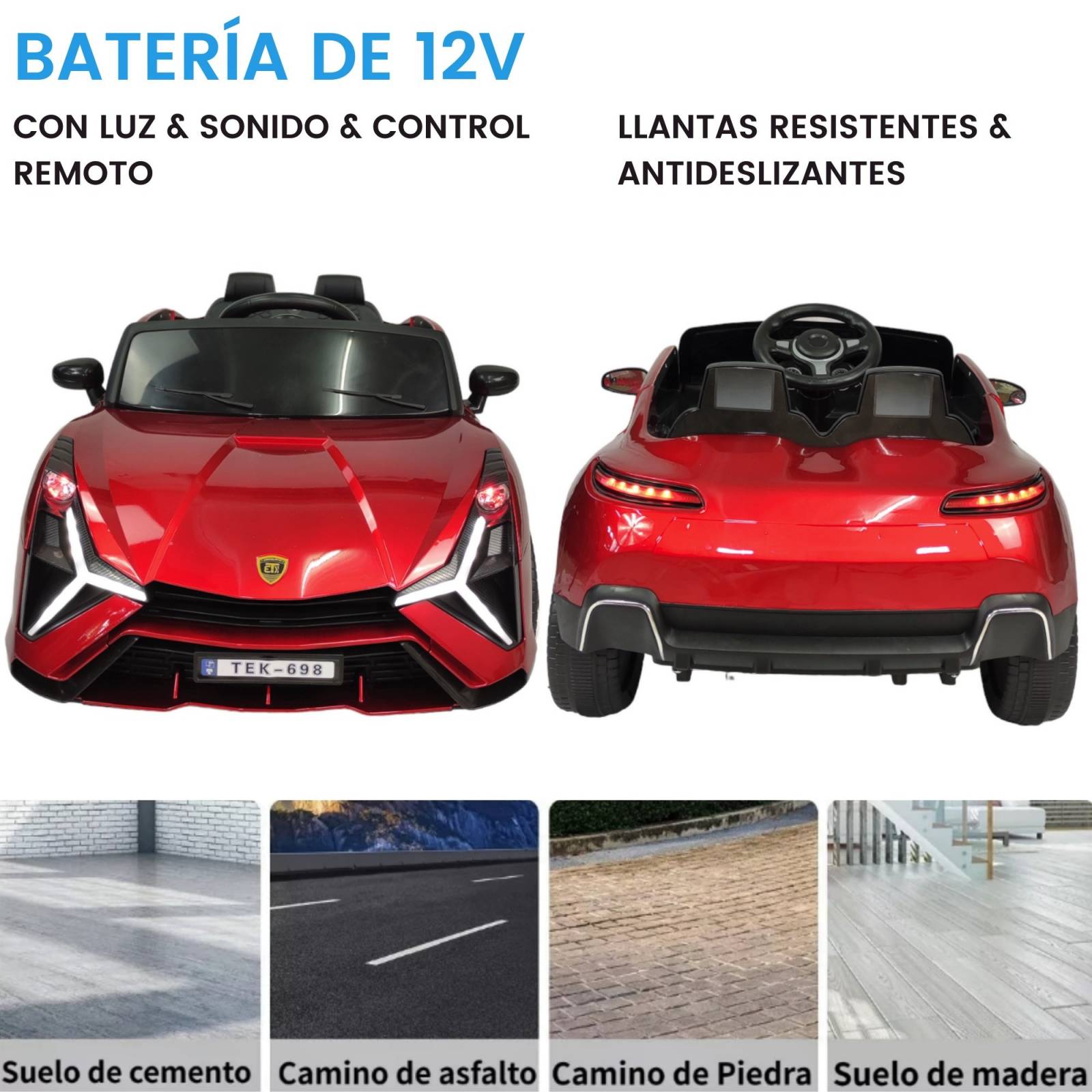 Montable para niños electrico control remoto luz, Rojo Lambo  - Rojo.