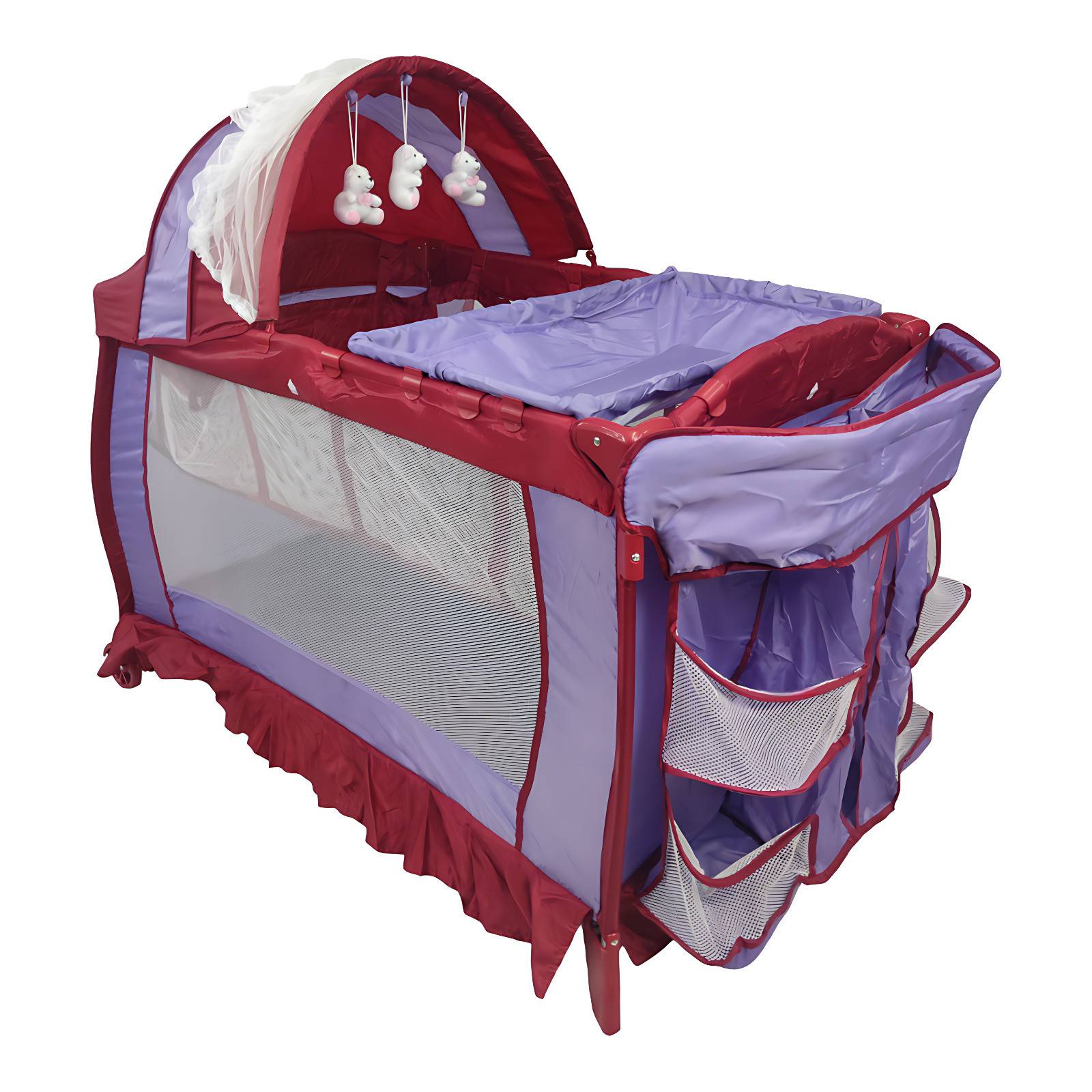 Cuna Corral para Bebe Plegable,Cambiador,Organizador  - Purpura