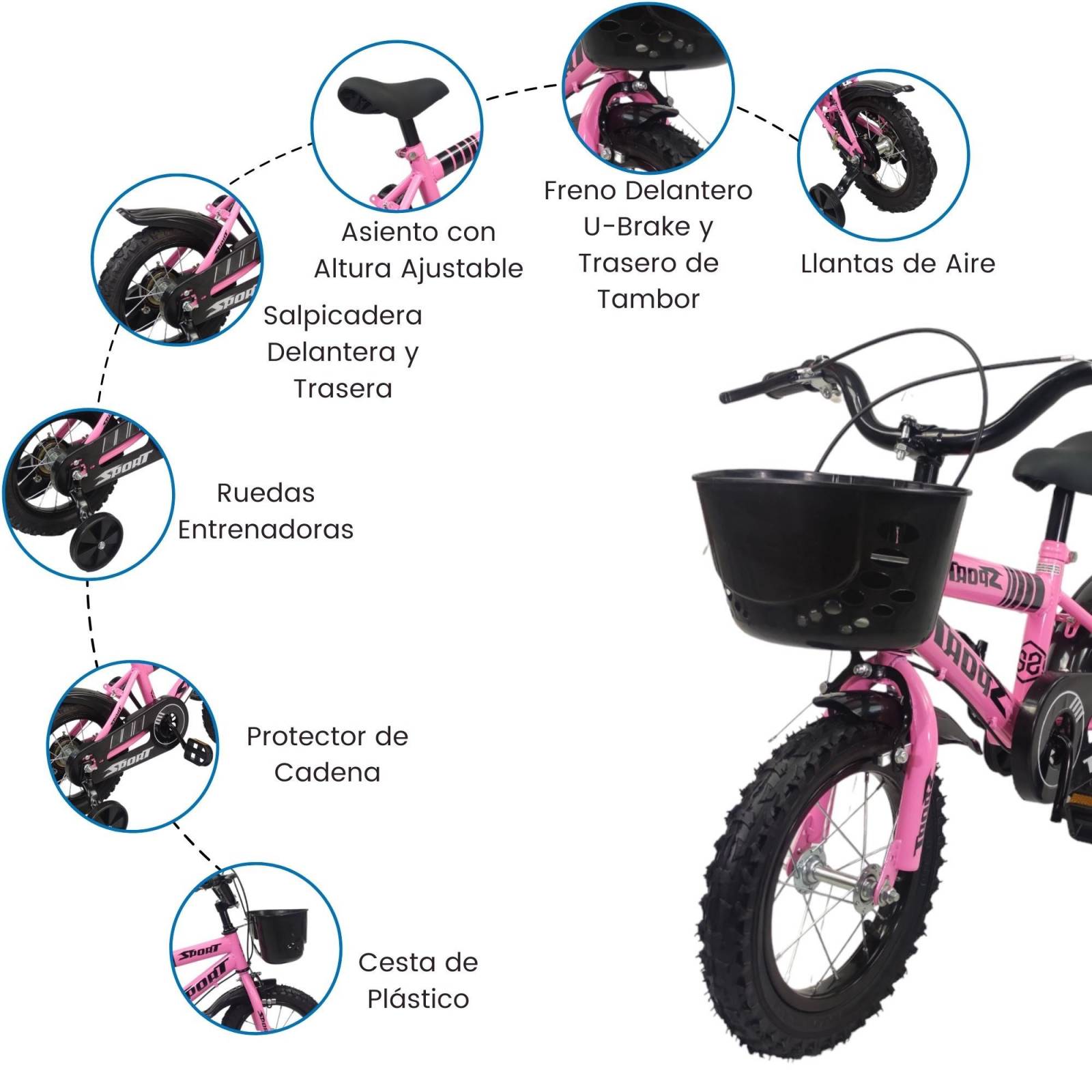 Bicicleta para Niños Rodada 12 Aire con Llantas Entrenadoras  - Rosa