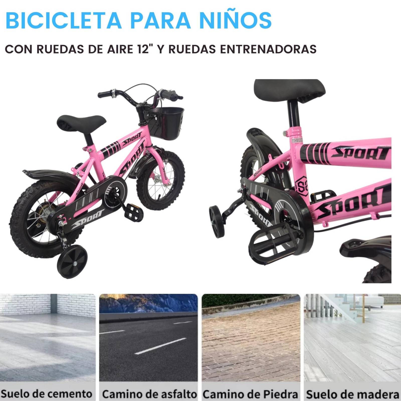 Bicicleta para Niños Rodada 12 Aire con Llantas Entrenadoras  - Rosa
