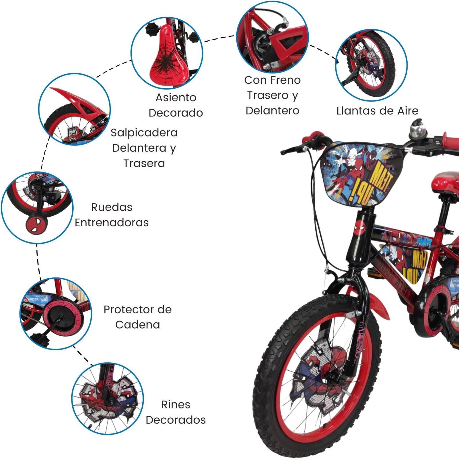 Bicicleta para Niños Rodada 16 Spider Man con Llantas Entrenadoras - Rojo
