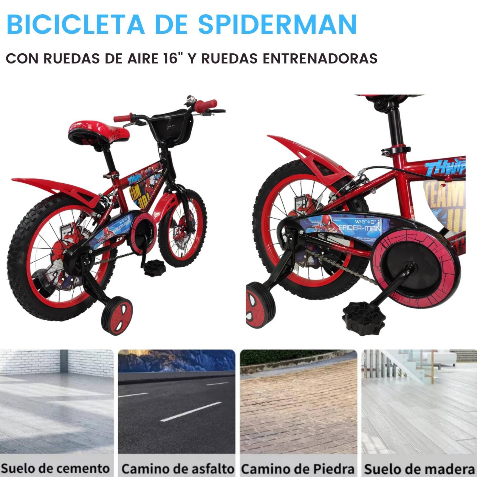 Bicicleta para Niños Rodada 16 Spider Man con Llantas Entrenadoras - Rojo