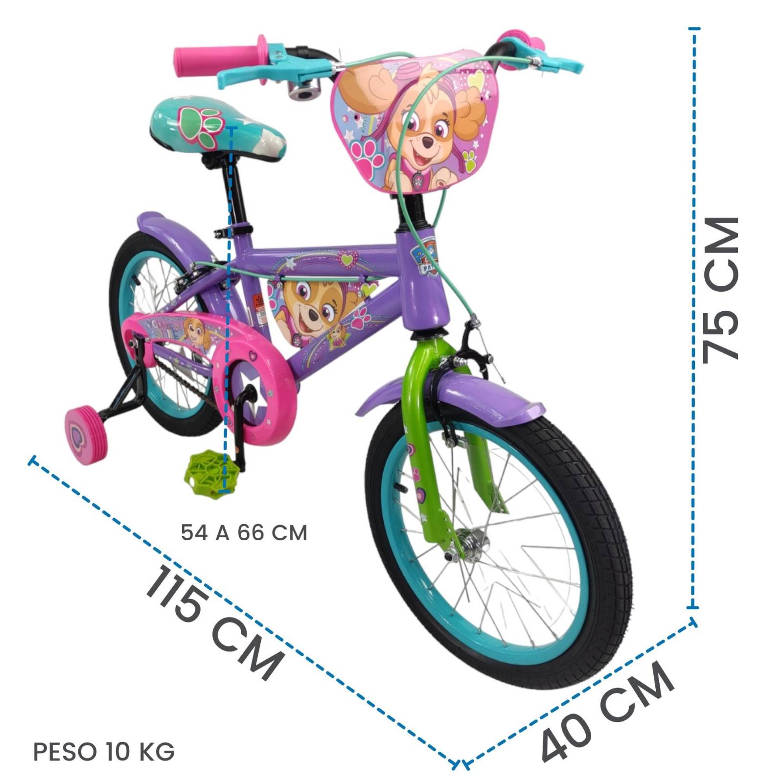 Bicicleta para Niños Rodada 16 Paw Patrol con Llantas Entrenadoras  - Rosa.