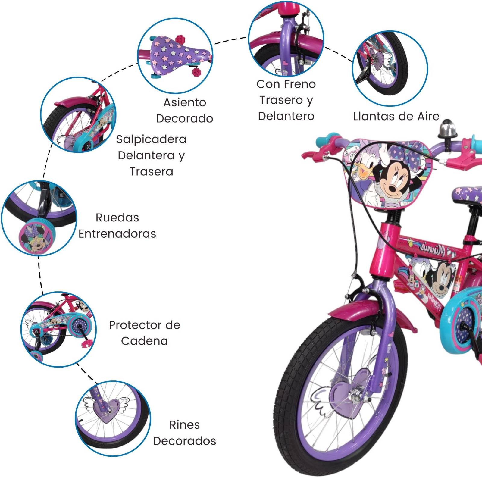 Bicicleta para Niños Rodada 16 Minnie con Llantas Entrenadoras  - Rosa