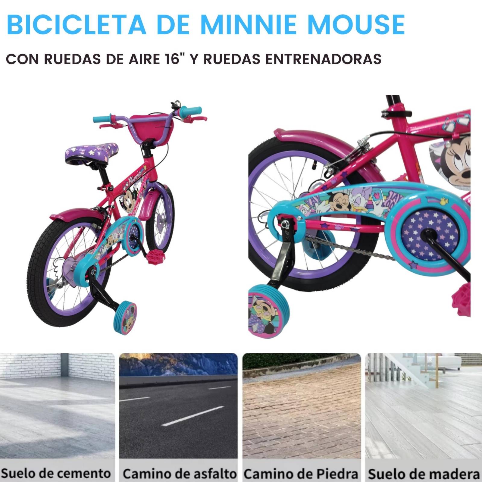 Bicicleta para Niños Rodada 16 Minnie con Llantas Entrenadoras  - Rosa