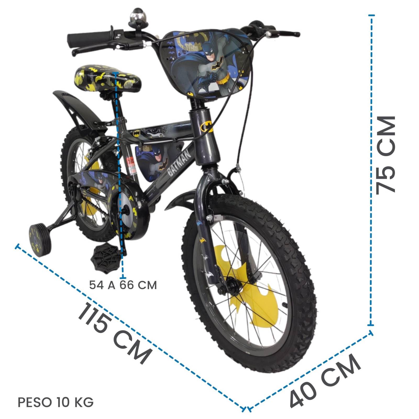 Bicicleta para Niños Rodada 16 Batman con Llantas Entrenadoras - Negro.