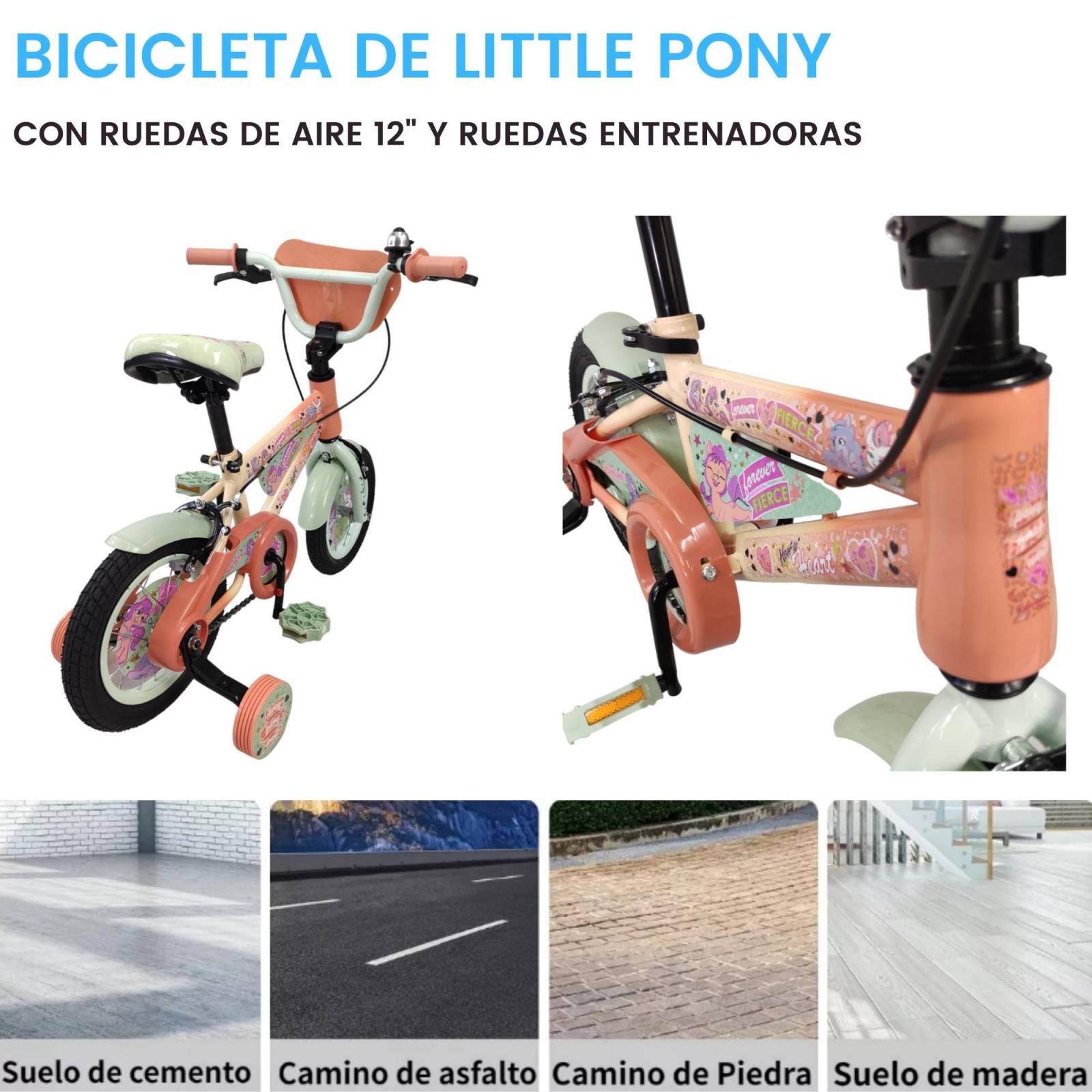 Bicicleta para Niños Rodada 12 My Little Ponny Llantas Entrenadoras  - Rosa.