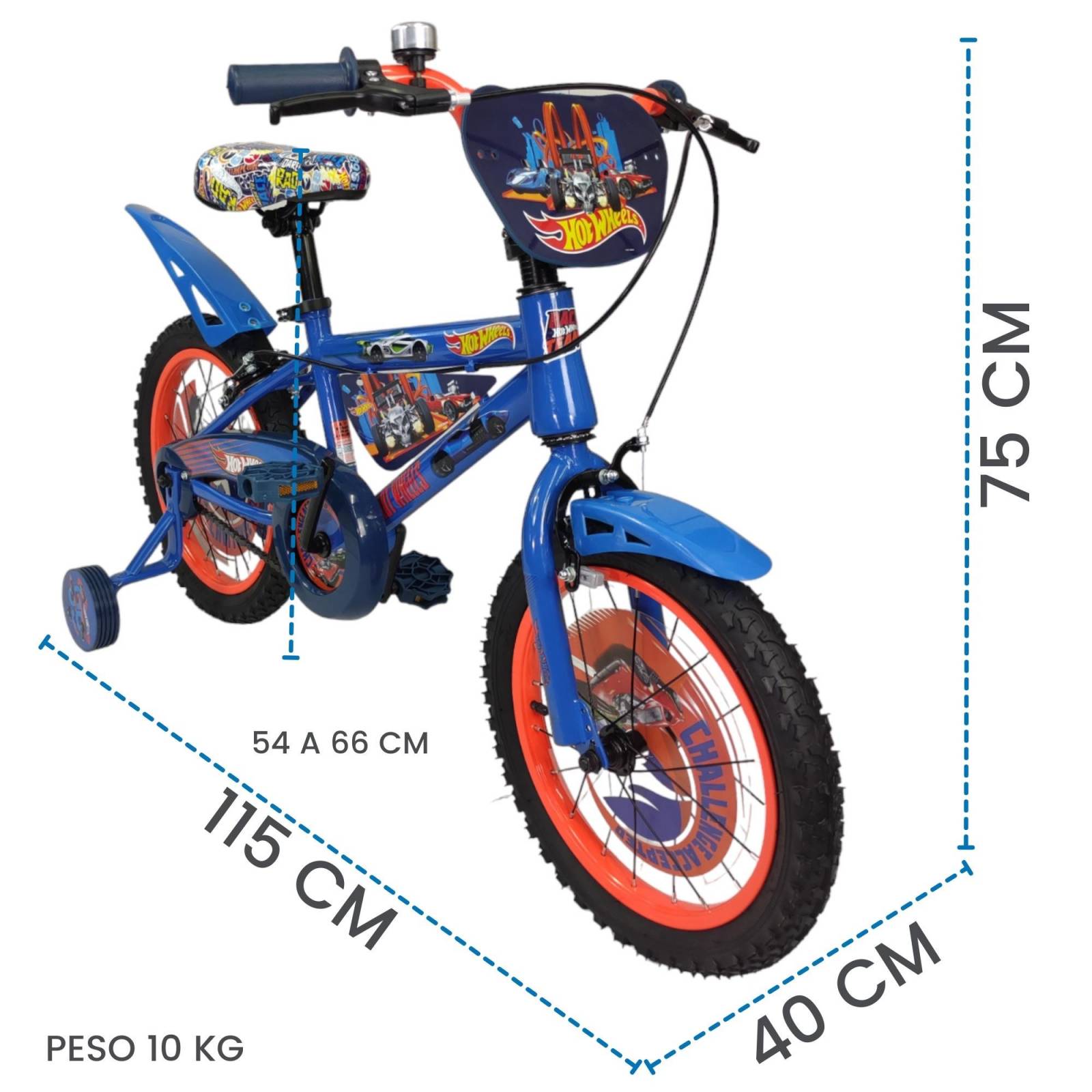 Bicicleta para Niños Rodada 16 Hot Wheels con Llantas Entrenadoras  - Azul.