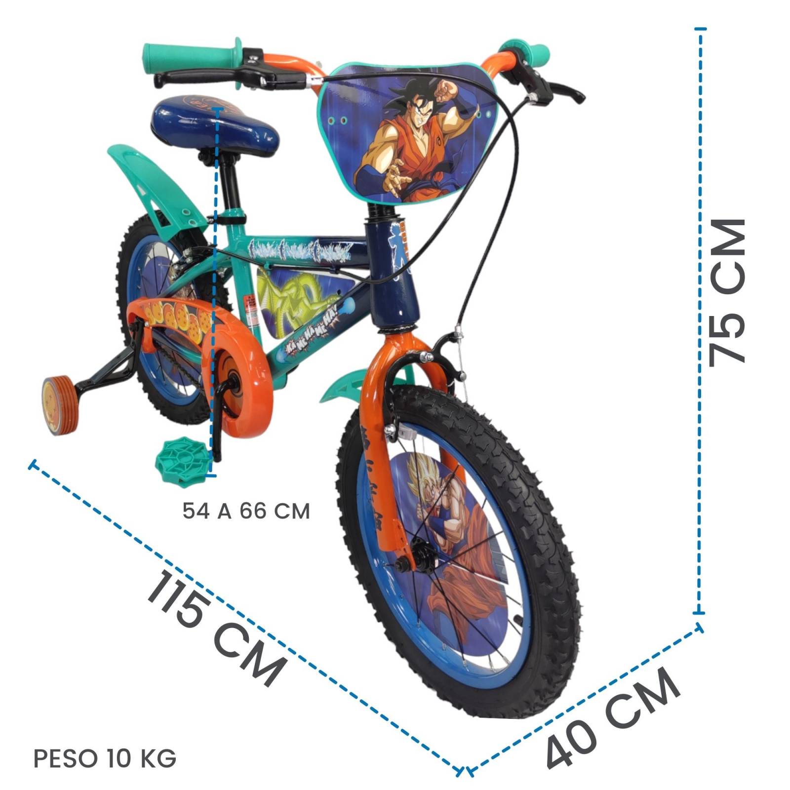 Bicicleta para Niños Rodada 16 Dragon Ball con Llantas Entrenadoras  - Azul.