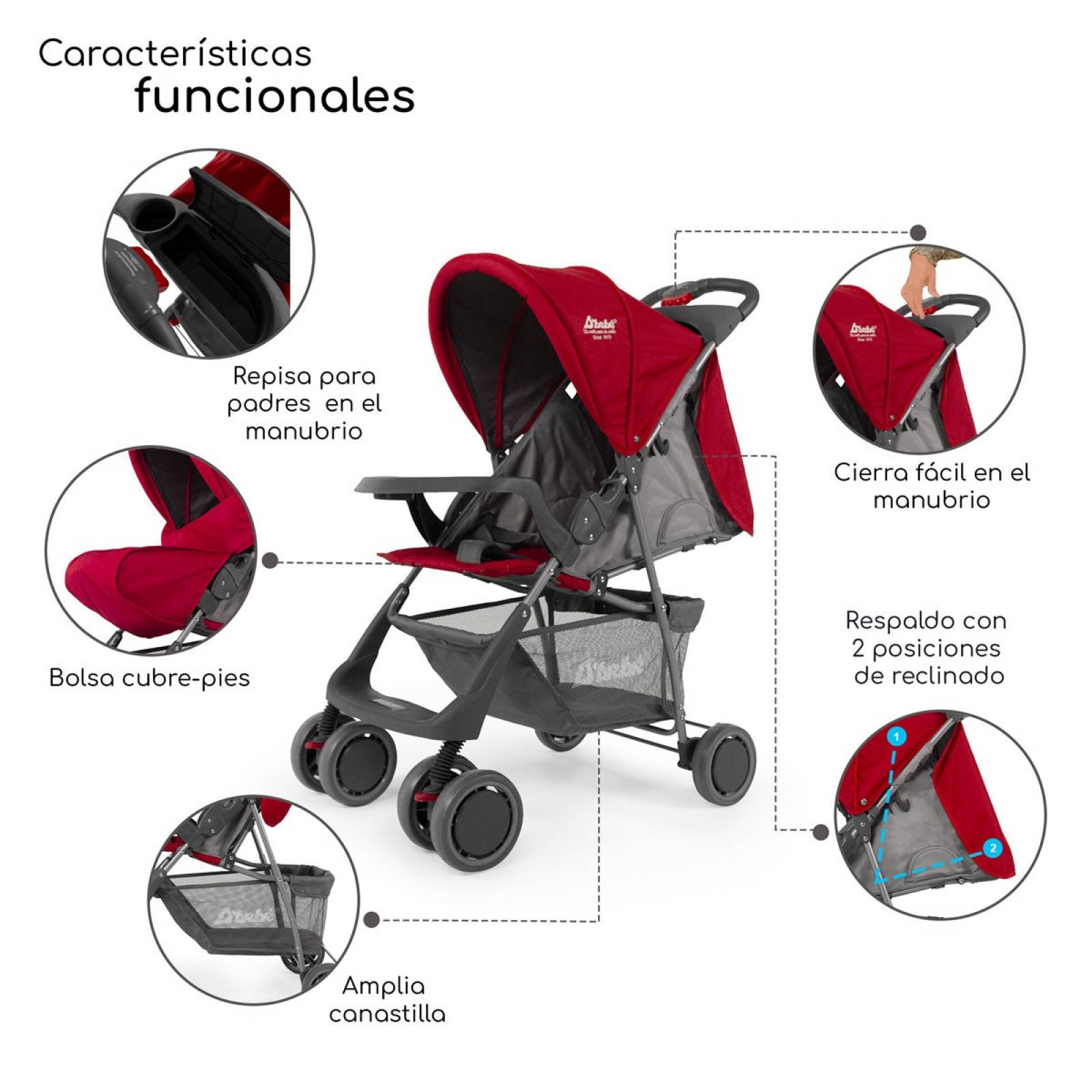 Carriola para Bebe Ultra Plegable Con Charola,6 a 24 meses 15kg - Rojo.