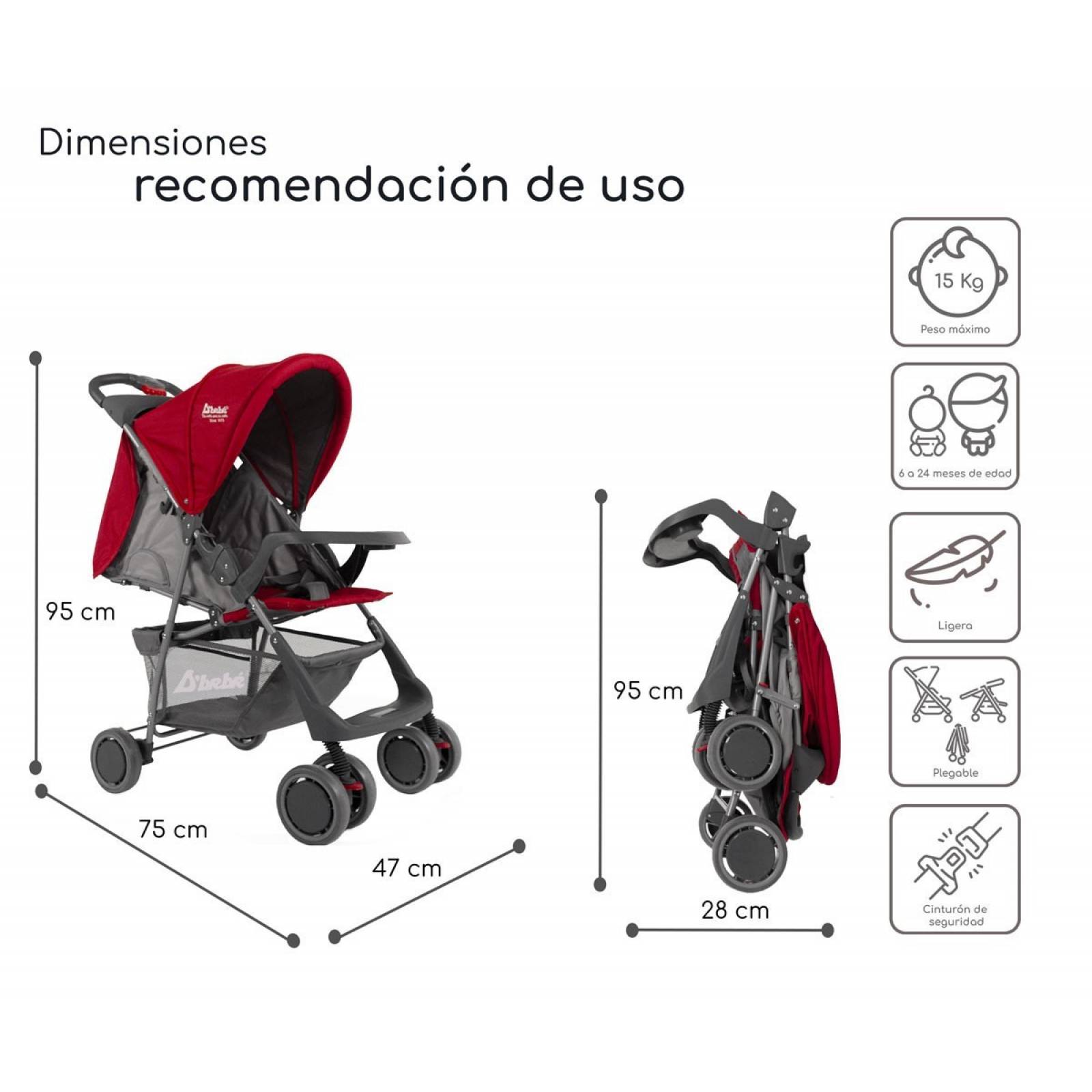 Carriola para Bebe Ultra Plegable Con Charola,6 a 24 meses 15kg - Rojo.