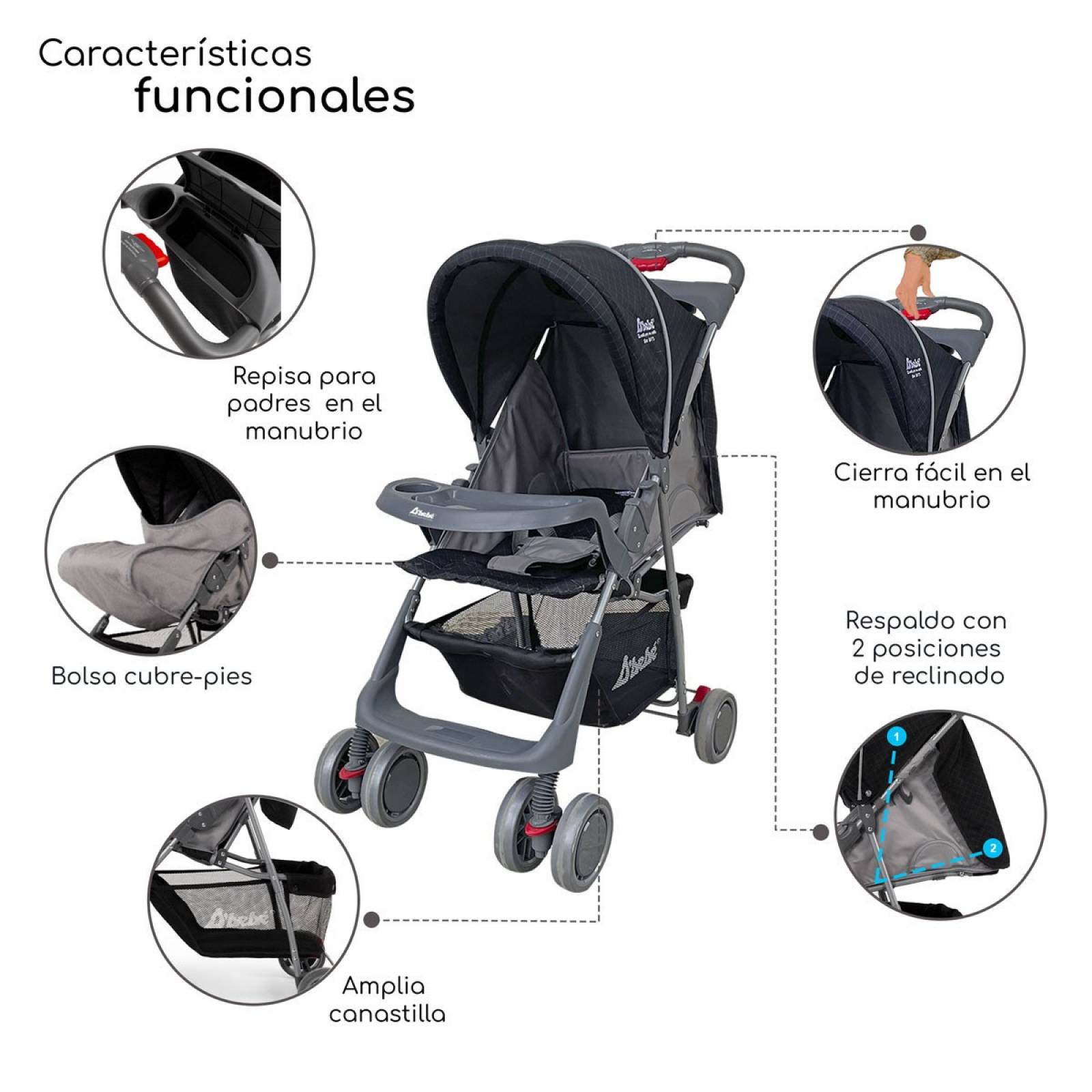 Carriola para Bebe Ultra Plegable Con Charola,6 a 24 meses 15kg  - Negro.
