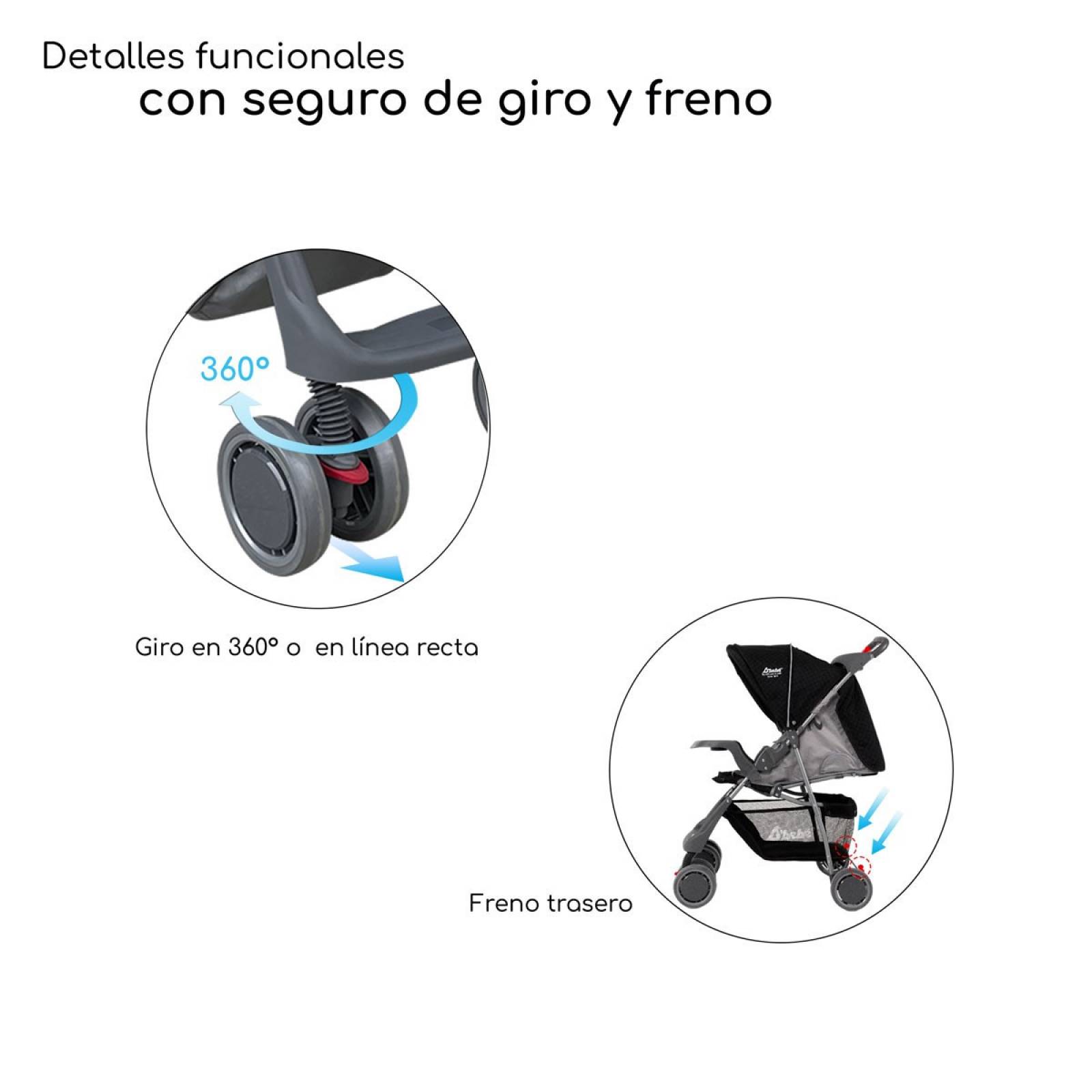 Carriola para Bebe Ultra Plegable Con Charola,6 a 24 meses 15kg  - Negro.