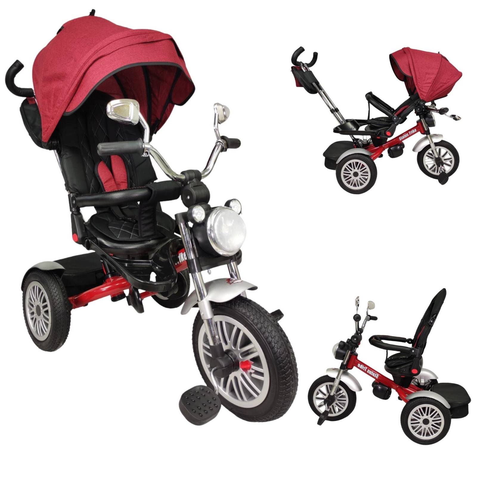 Triciclo para Niños 8en1 con Asiento Giratorio y Reclinable, sonido  - Rojo.