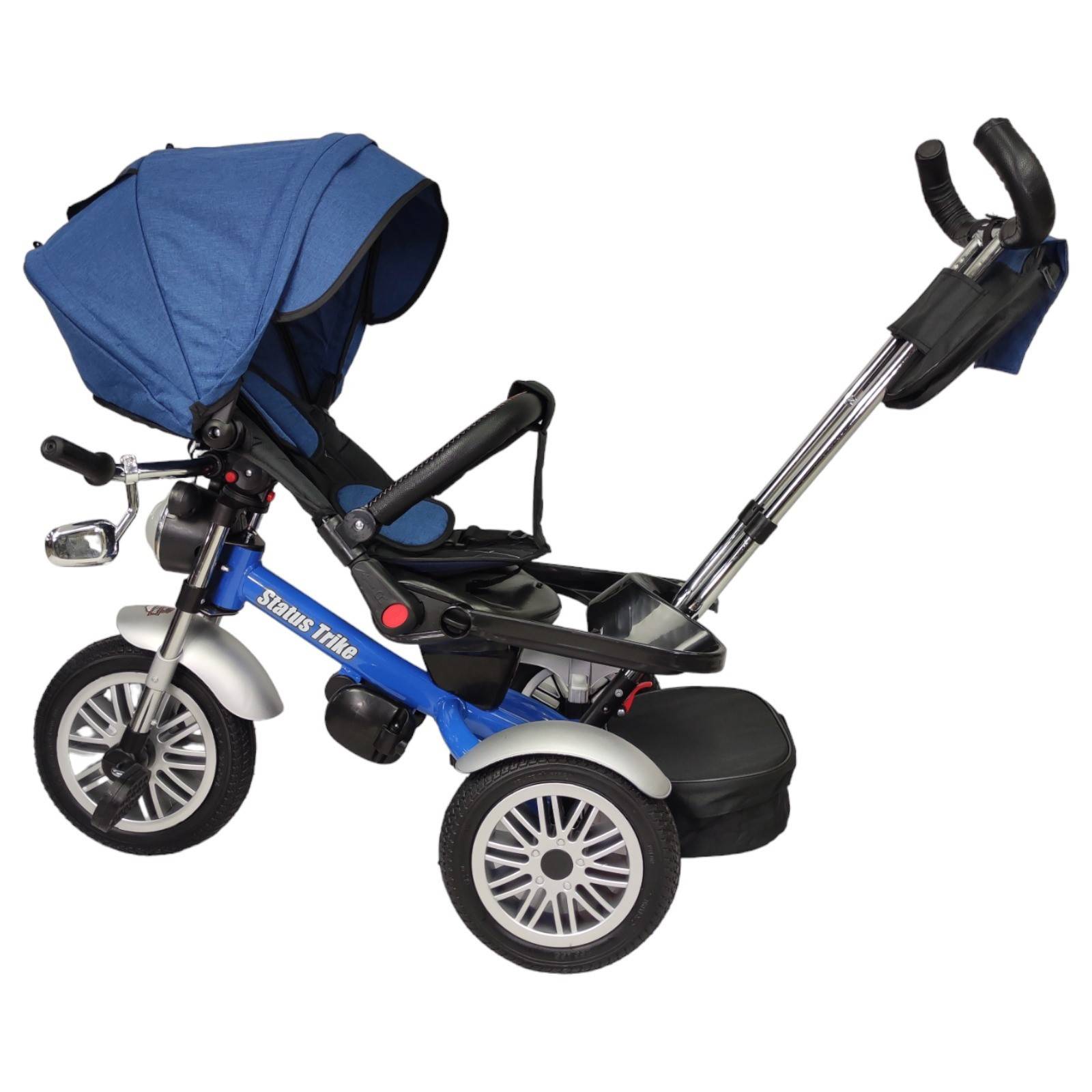 Triciclo para Niños 8en1 con Asiento Giratorio y Reclinable, sonido  - Azul.