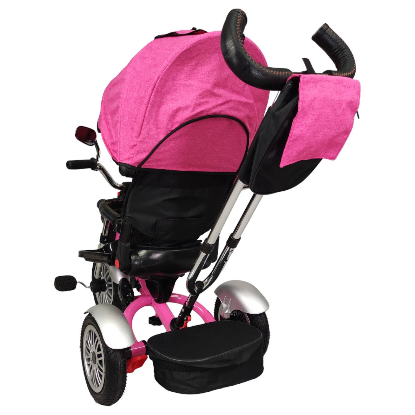 Triciclo para Niños 8en1 con Asiento Giratorio y Reclinable, sonido - Rosa.