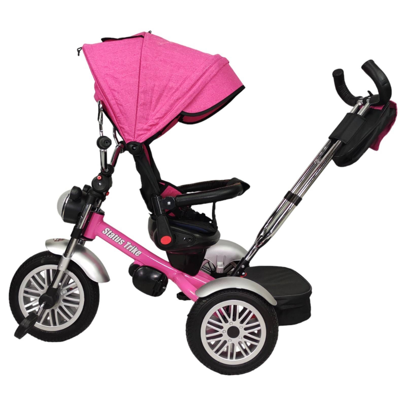 Triciclo para Niños 8en1 con Asiento Giratorio y Reclinable, sonido - Rosa.