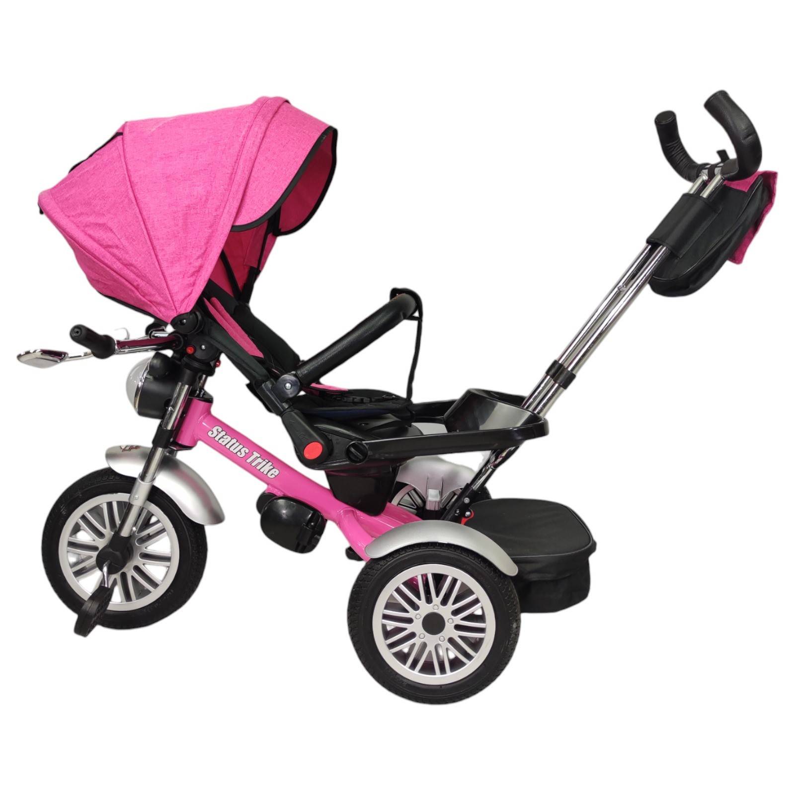 Triciclo para Niños 8en1 con Asiento Giratorio y Reclinable, sonido - Rosa.