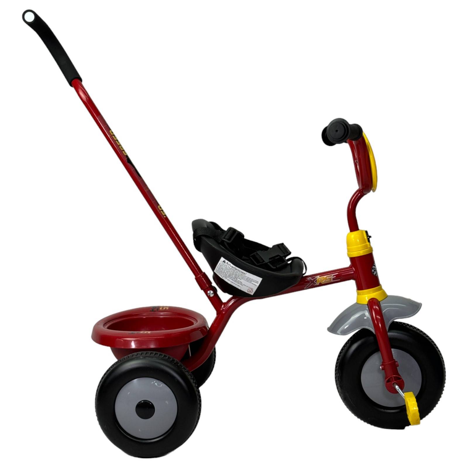 Triciclo para Niños Cars Bastón con Cinturon 3 puntos, Canasta  - Rojo.