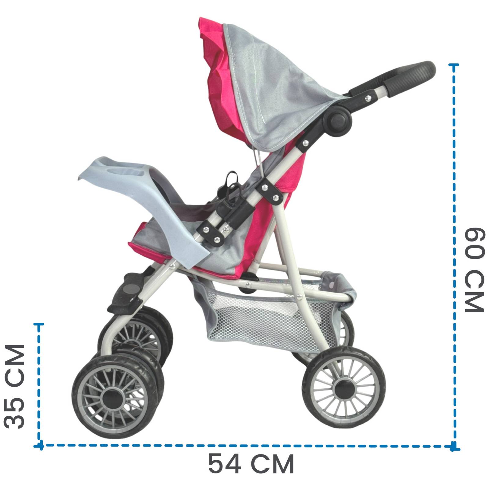 Carriola para Muñecas de Juguete Plegable con Toldo Y Charola  - Rosa.