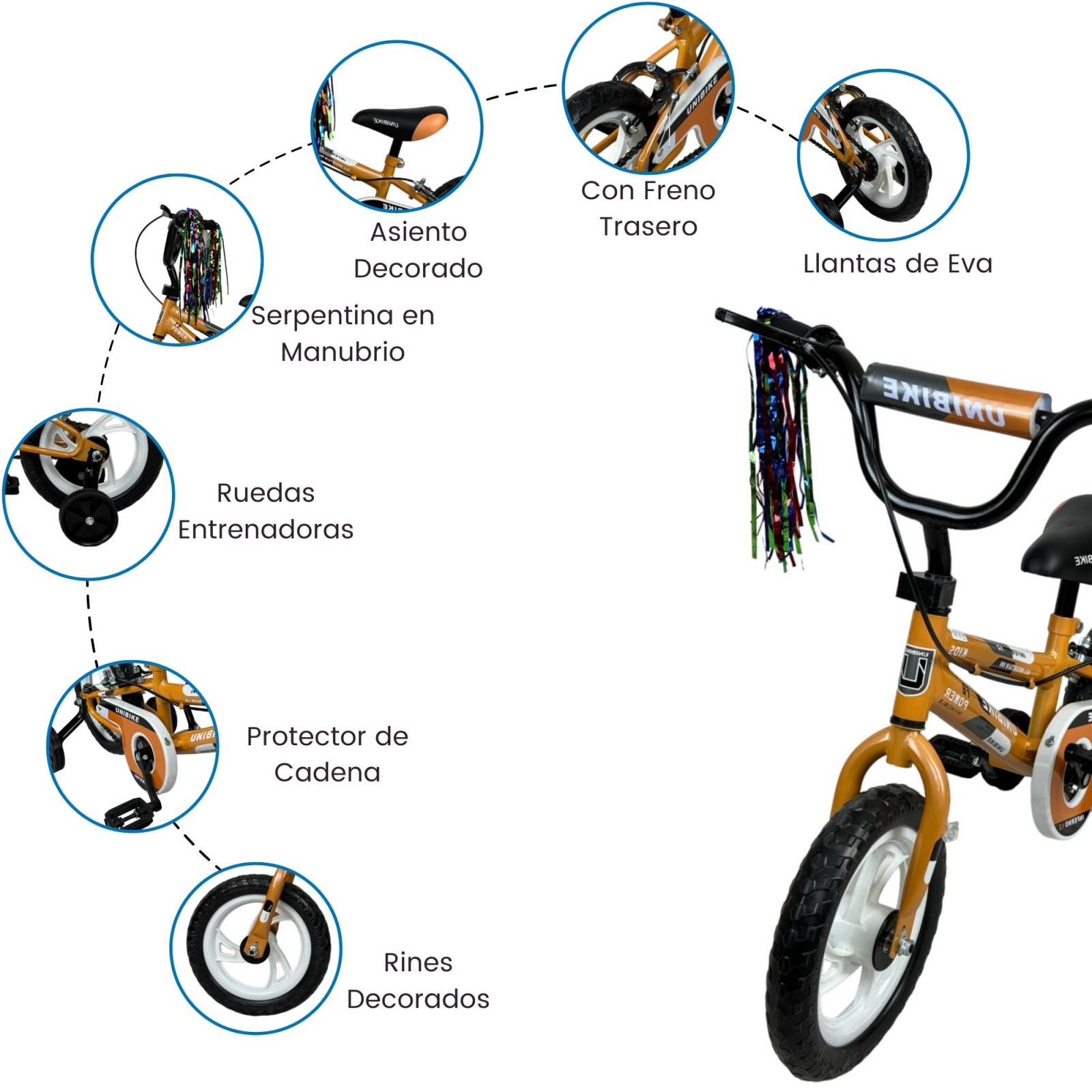 Bicicleta para Niños Rodada 12 Cafe con ruedas de entrenamiento  - Marrón.