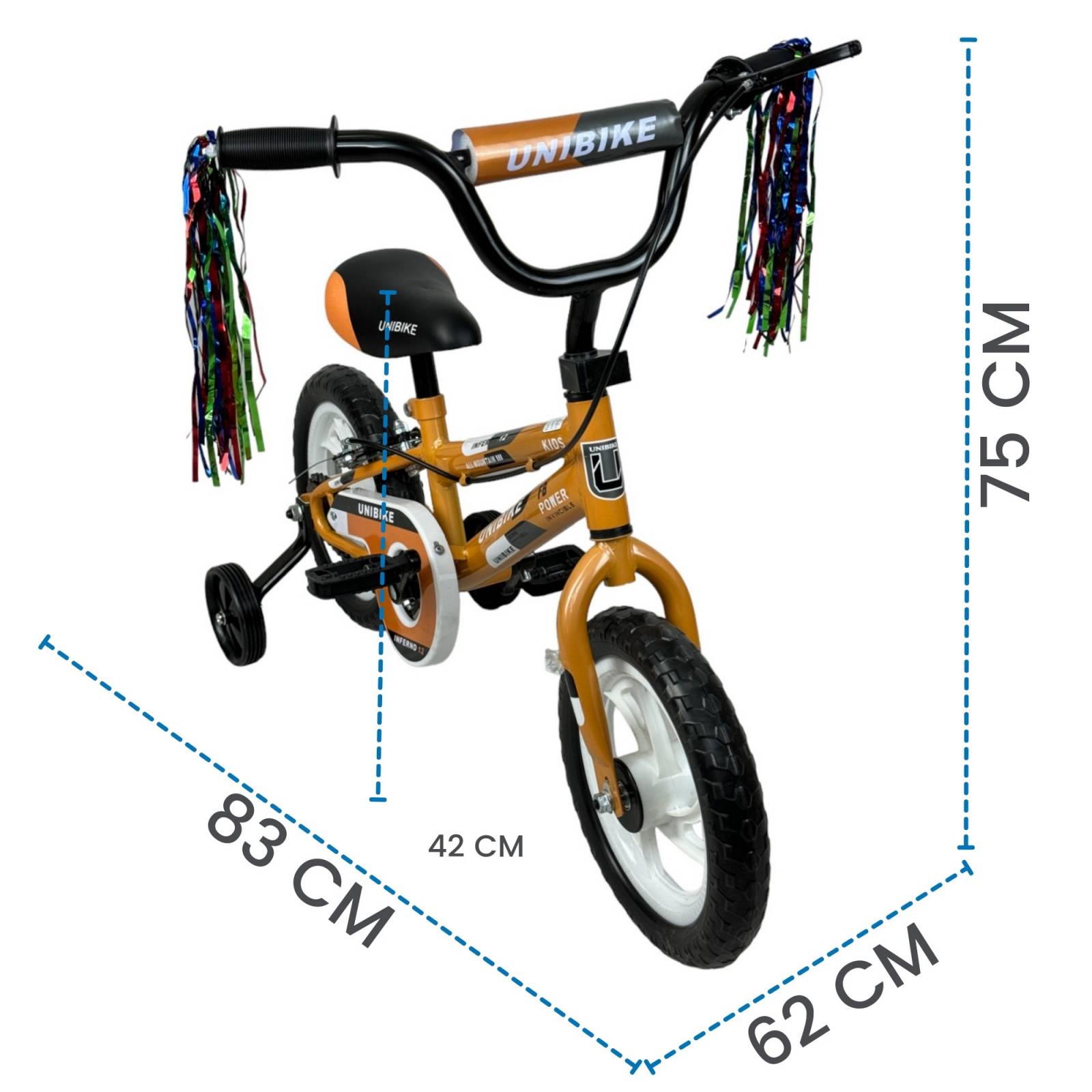 Bicicleta para Niños Rodada 12 Cafe con ruedas de entrenamiento  - Marrón.