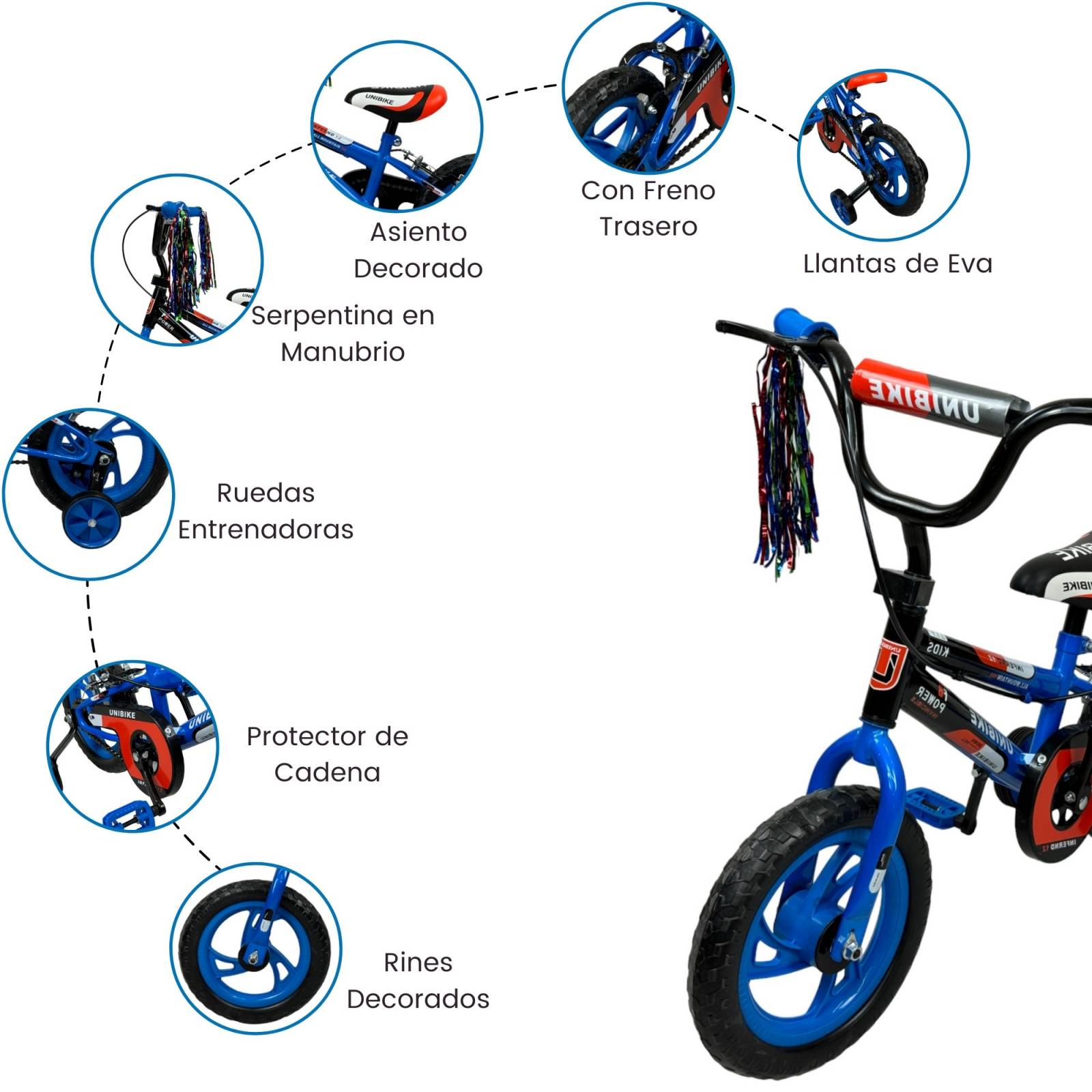 Bicicleta para Niños Rodada 12 Azul con ruedas de entrenamiento  - Azul.
