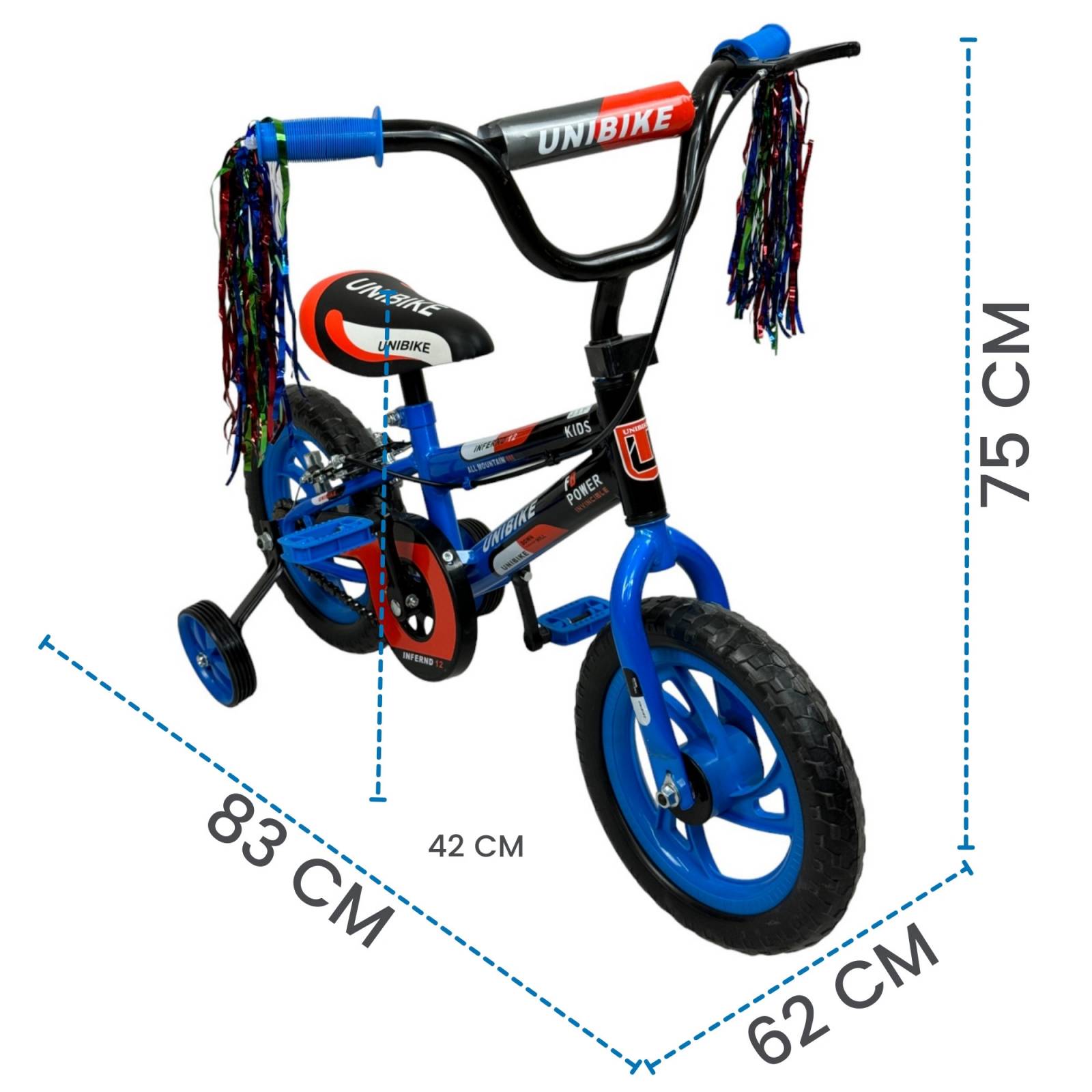 Bicicleta para Niños Rodada 12 Azul con ruedas de entrenamiento  - Azul.