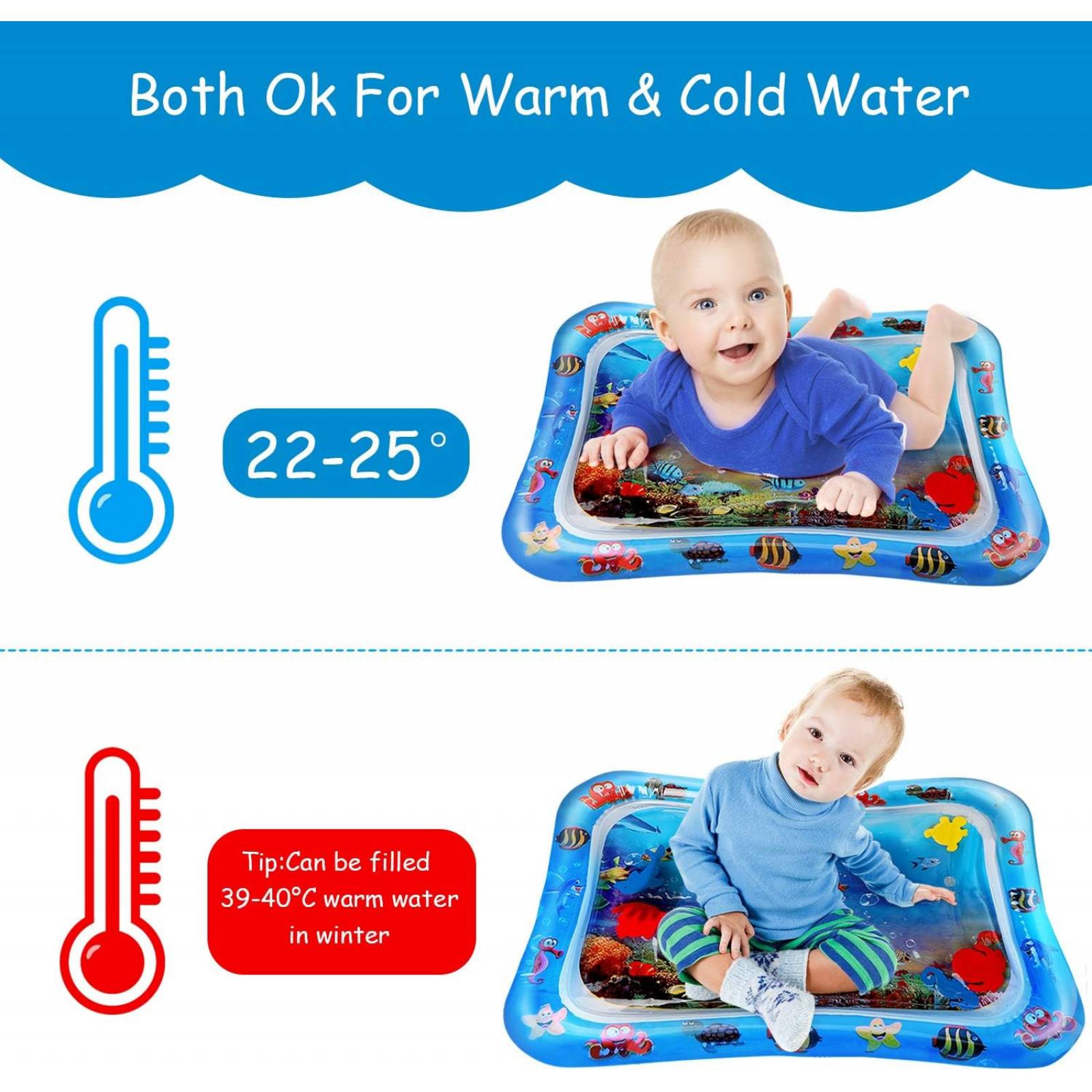 Cojin de Agua Inflable para Bebes,Tapete para Niños de Aire  - Azul