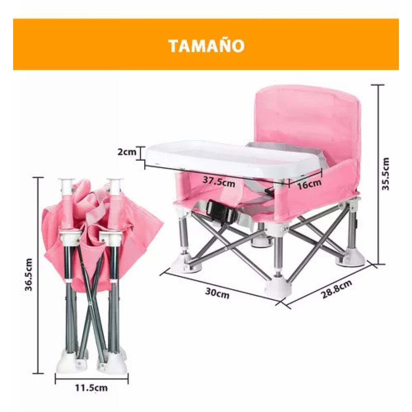 Silla Alta para Bebe Periquera Portatil Elevador Viaje Plegable - Rosa.