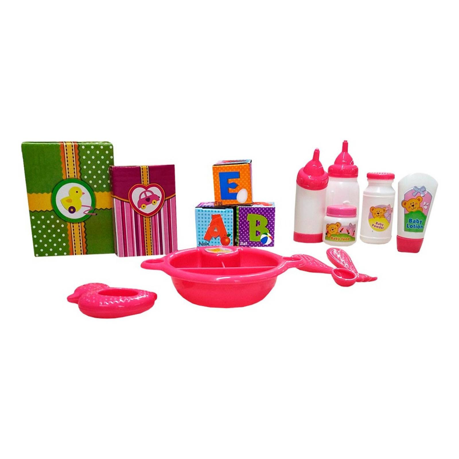 Set de Muñeca de Juguete con Carriola, Cuna y Accesorios  - Rosa
