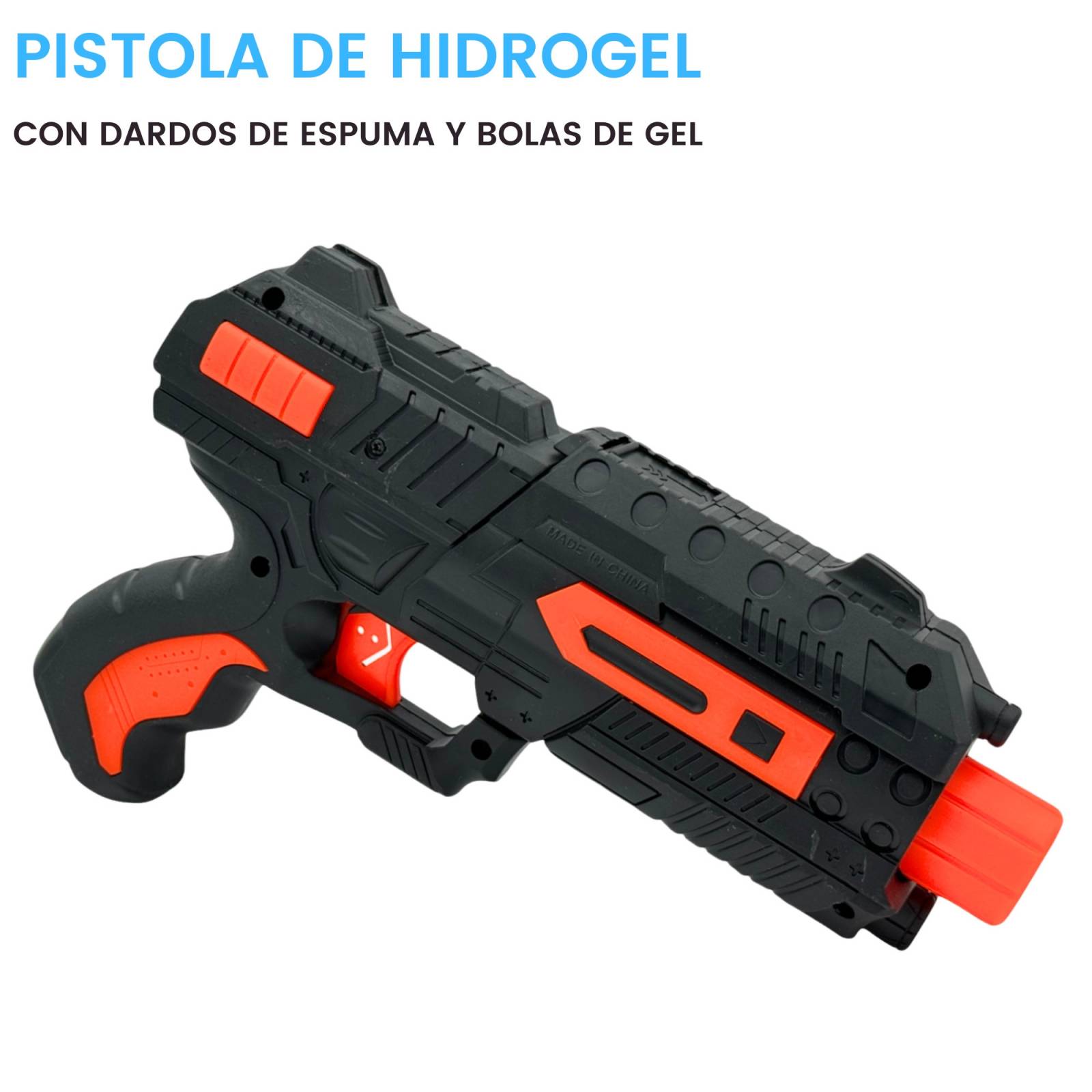 Pistola de Juguete Lanzador de Hidrogel 800 gel y 6 dardos  - Negro.