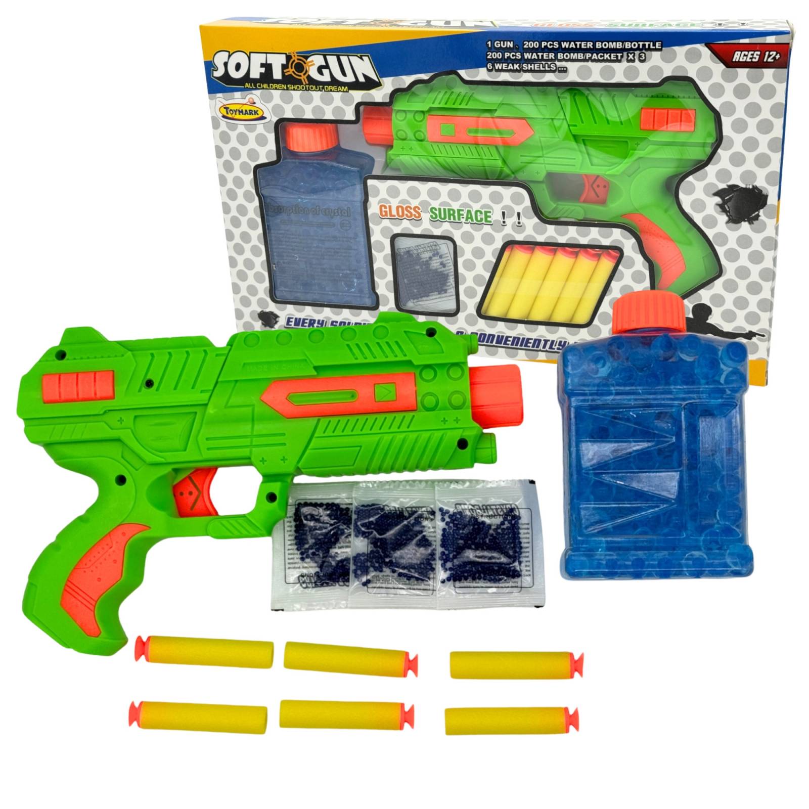 Pistola de Juguete Lanzador de Hidrogel 800 gel y 6 dardos  - Verde.