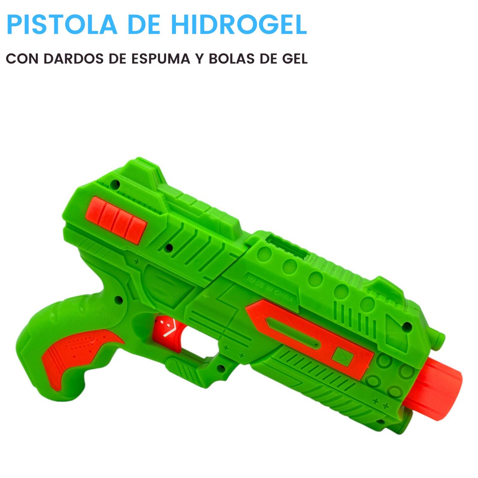 Pistola de Juguete Lanzador de Hidrogel 800 gel y 6 dardos  - Verde.