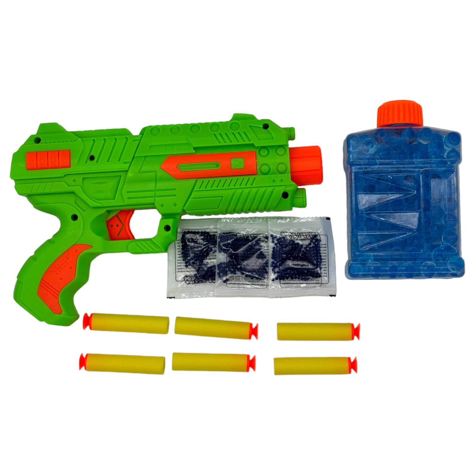 Pistola de Juguete Lanzador de Hidrogel 800 gel y 6 dardos  - Verde.