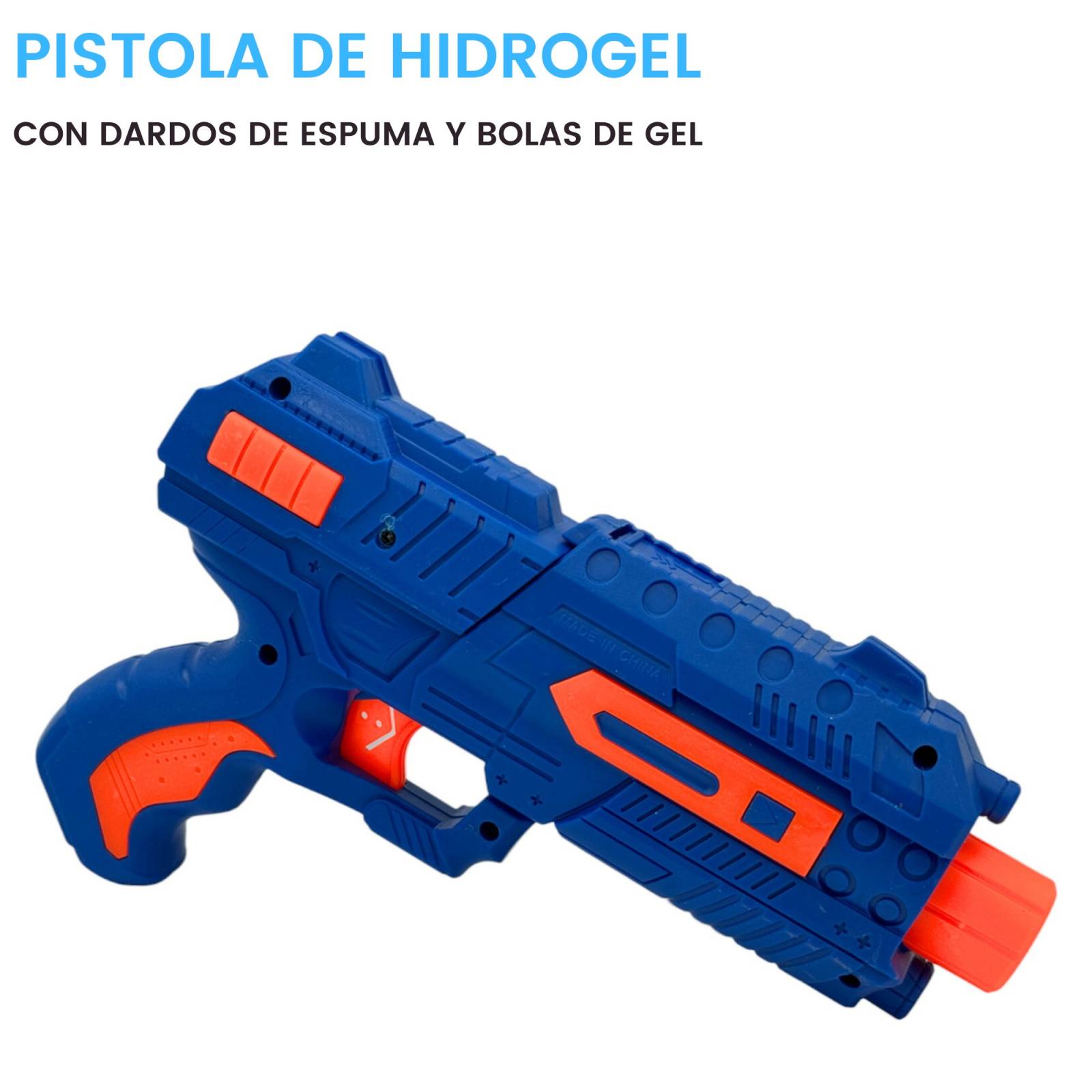 Pistola de Juguete Lanzador de Hidrogel 800 gel y 6 dardos  - Azul.