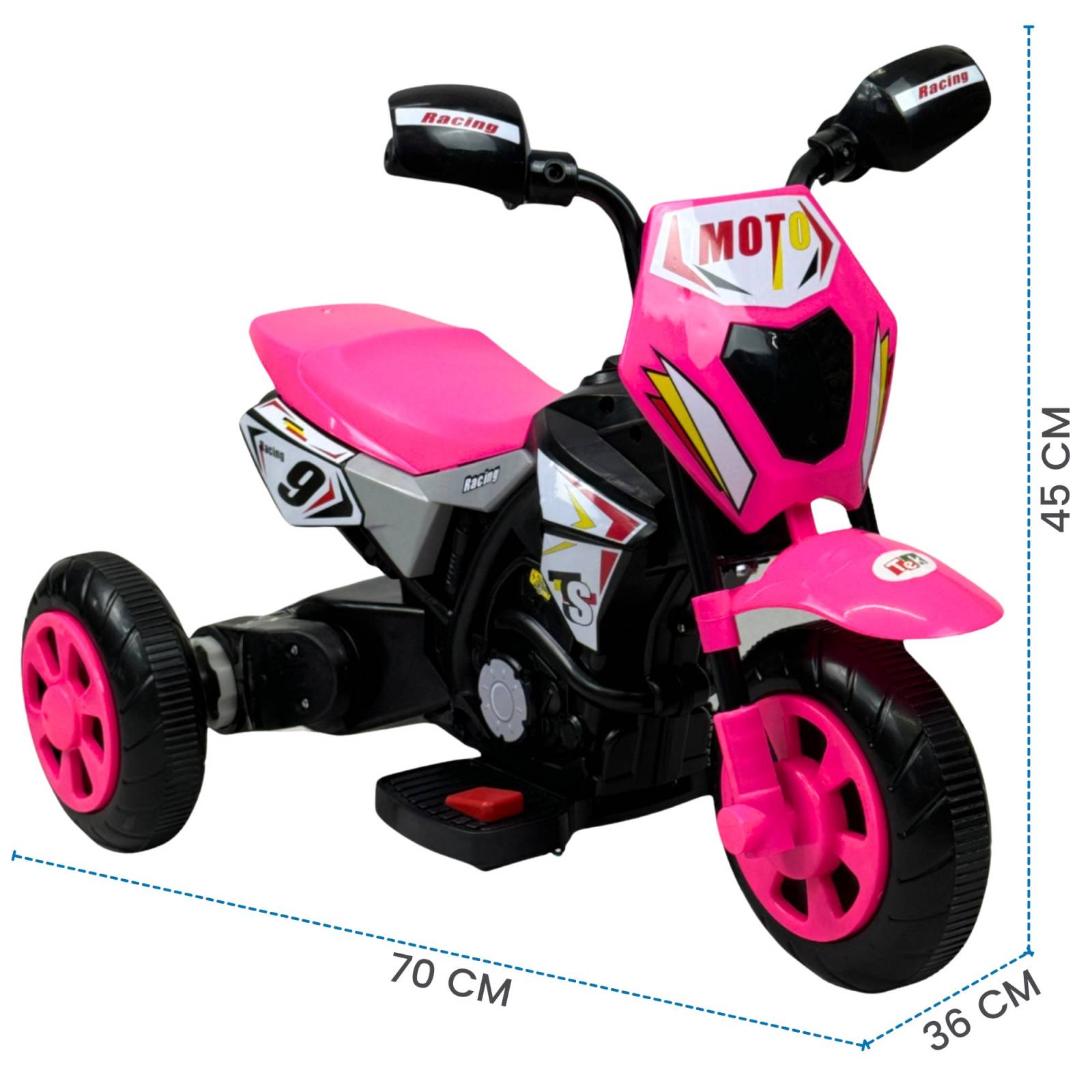 Motocicleta Montable para Niños 3 Ruedas Sonido,luz 6V  - Rosa.
