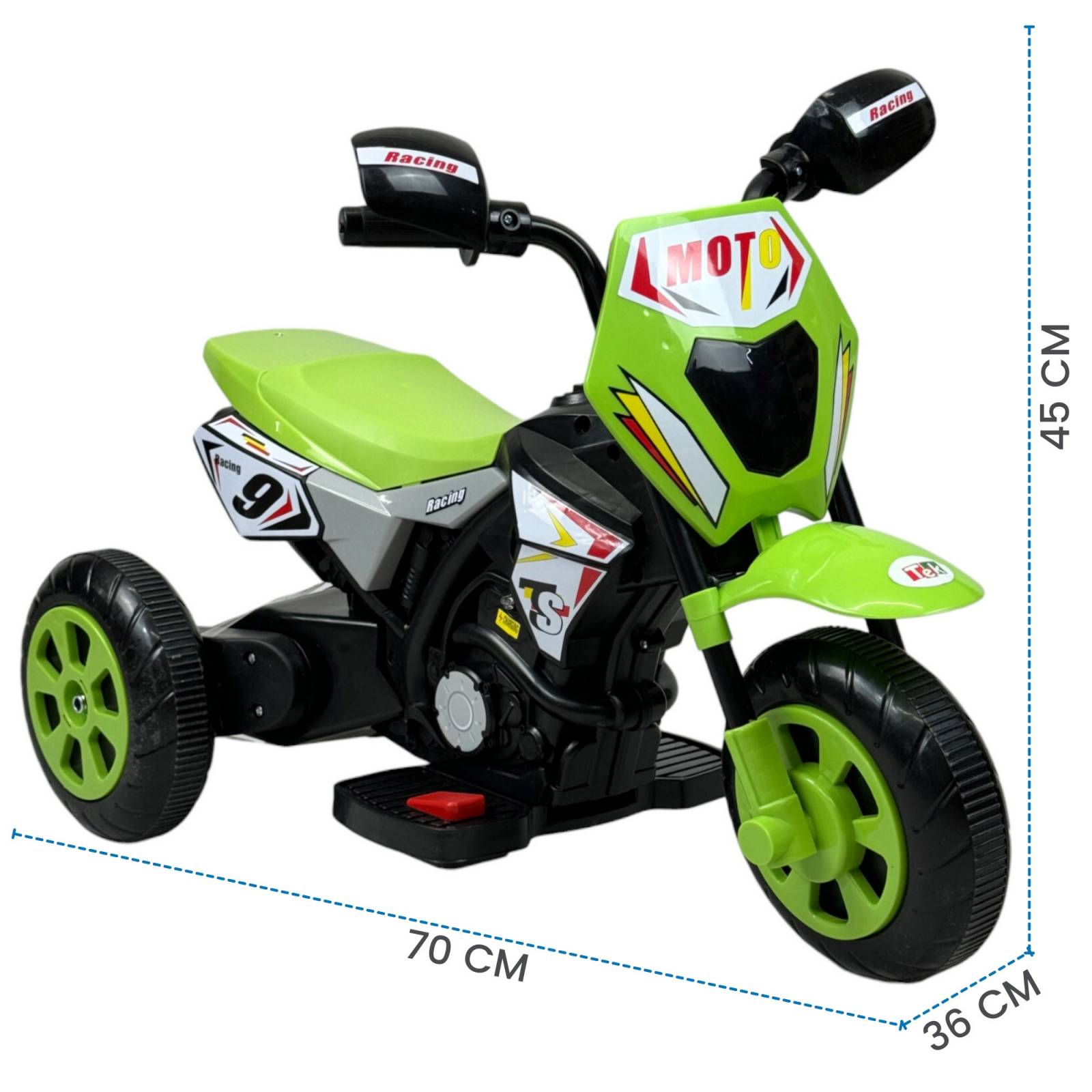 Motocicleta Montable para Niños 3 Ruedas Sonido,luz 6V  - Verde.