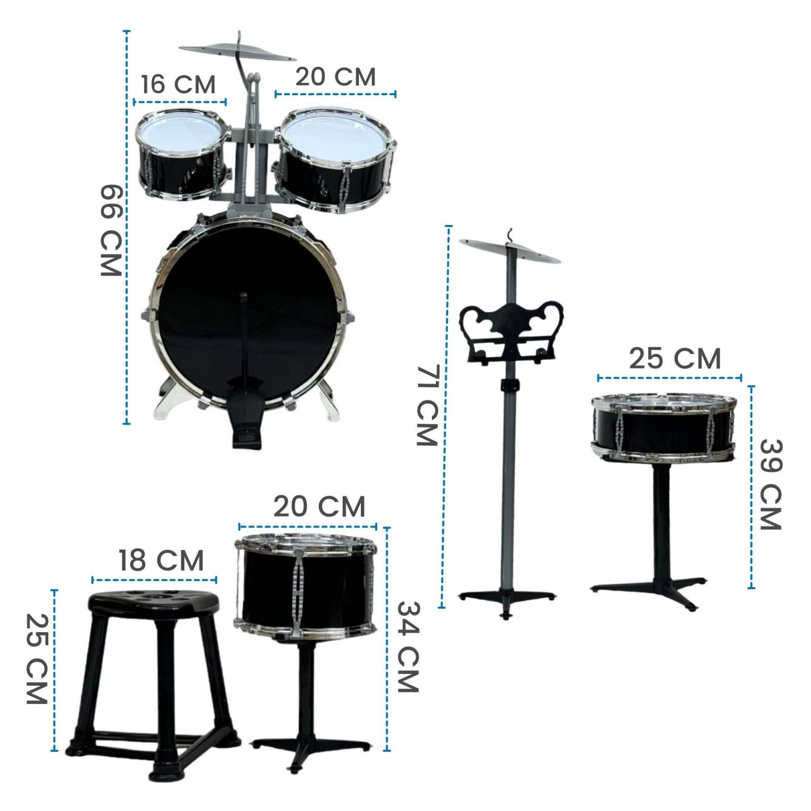 Bateria de Juego para Niños Musical Jazz Instrumento Taburete  - Negro.