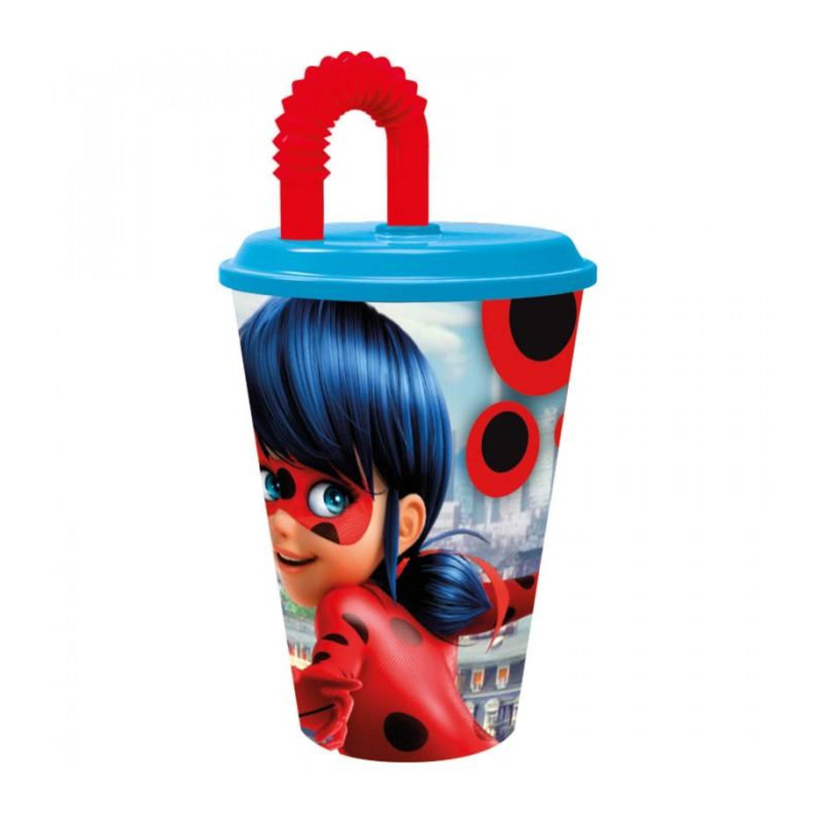 Vaso plastico Entrenador con tapa y popote 430ml Lady Bug Miraculous 