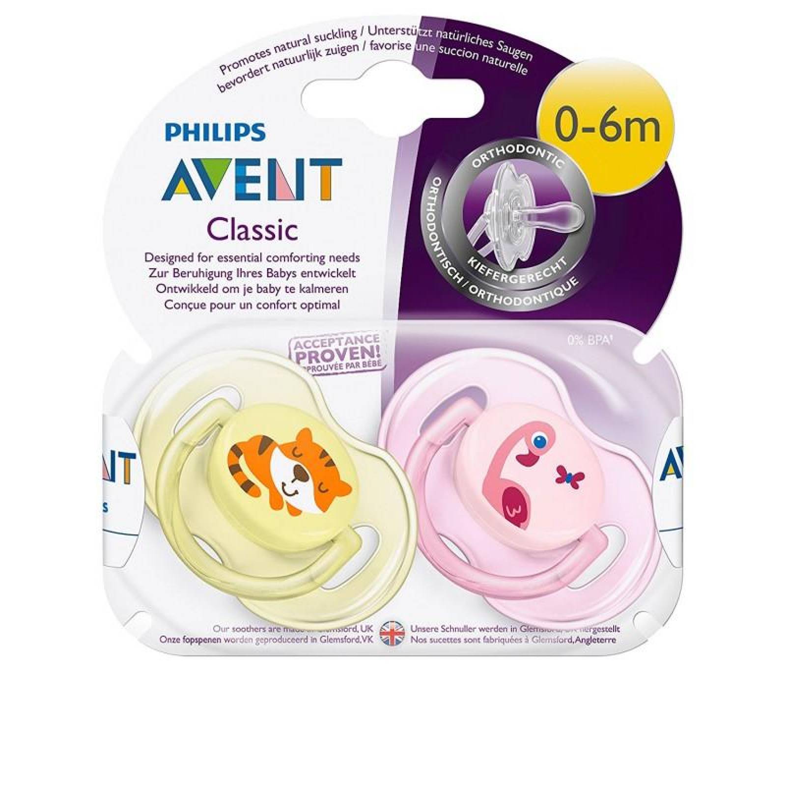 Chupón Animales Clas. Philips Avent SCF169/26 0-6M Niña 2Pzs 