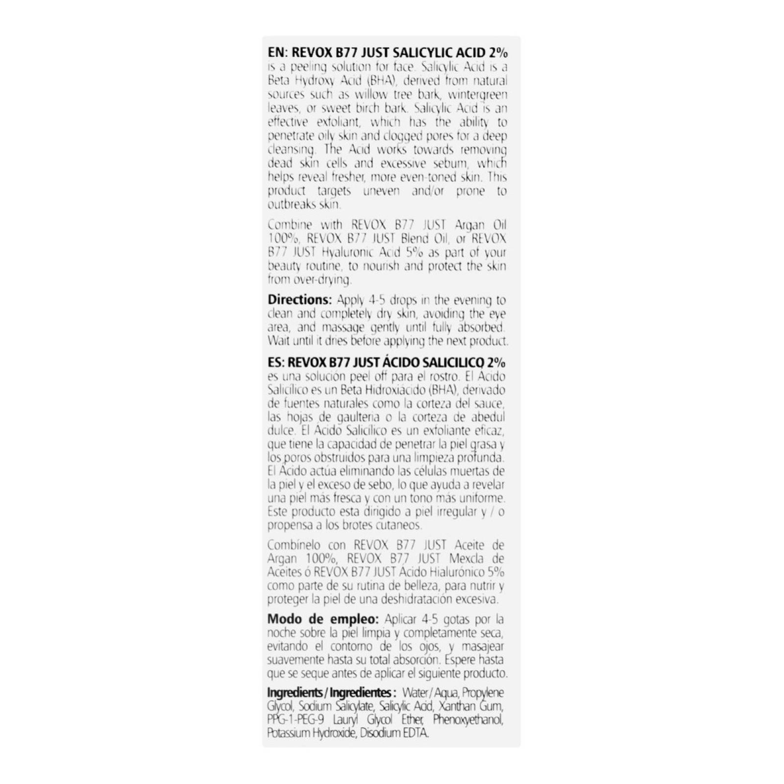Revox B77 Suero Facial Ácido Salicílico 2% Imperfecciones