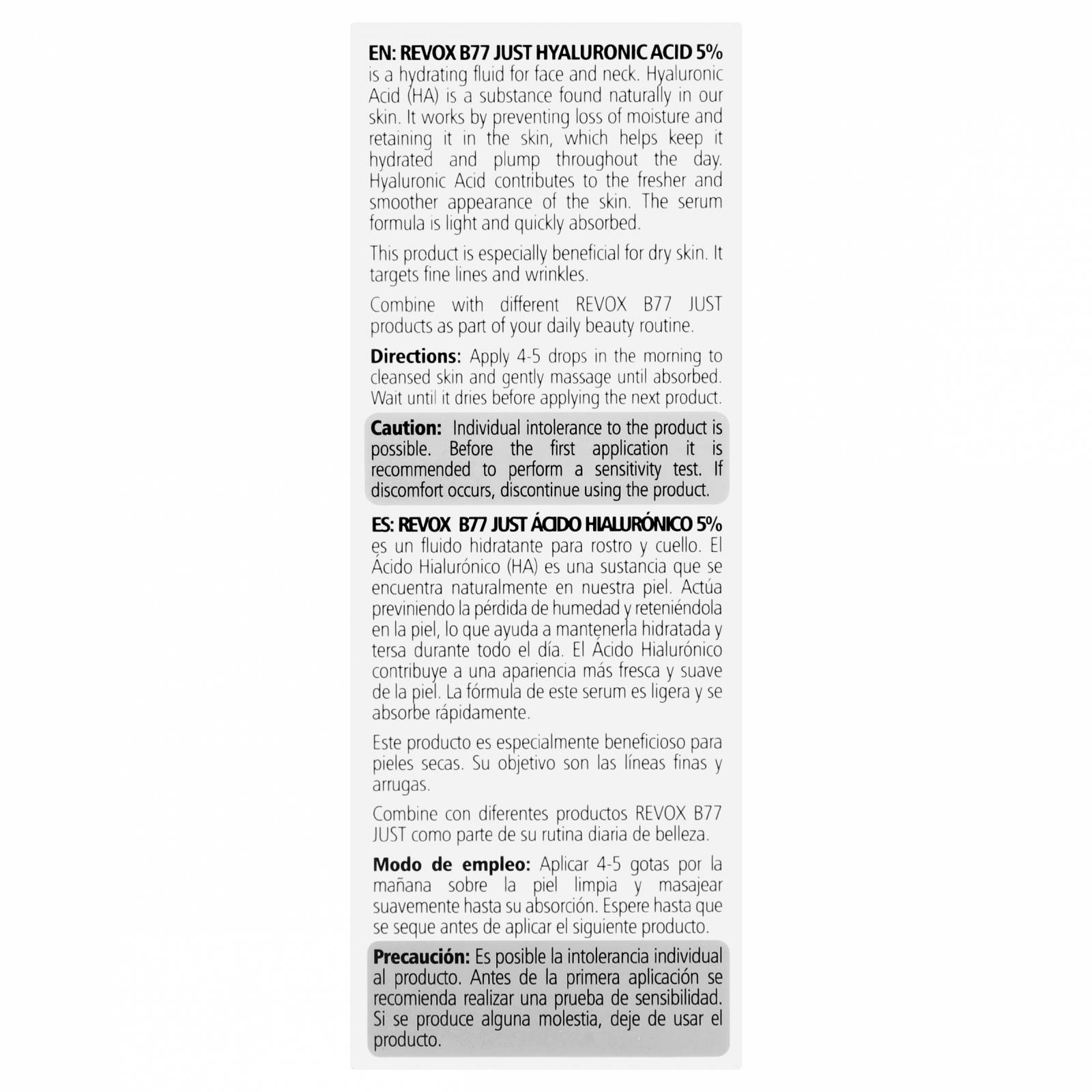 Revox B77 Suero Facial Ácido Hialurónico 5% Hidratante