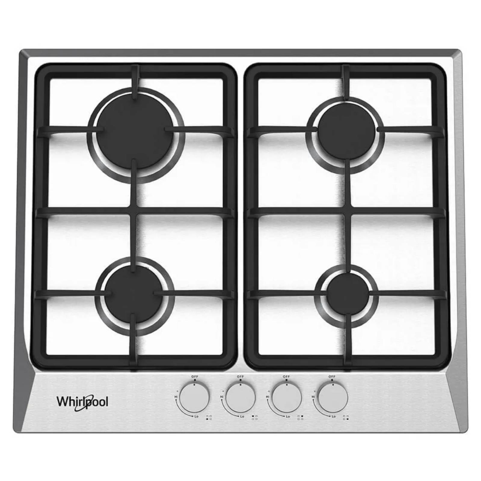 Parrilla Empotrable de Gas LP/Natural Whirlpool WP2421S 58 cm con 4 Quemadores Acero Inox y Hierro Fundido.